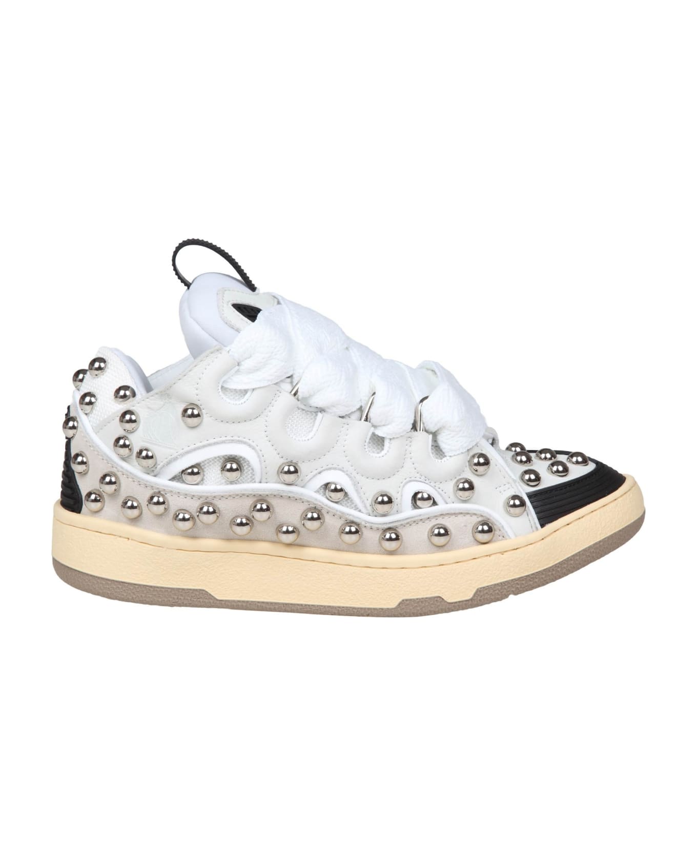 Lanvin Curb Sneakers In Black And White Leather With Applied Studs - White