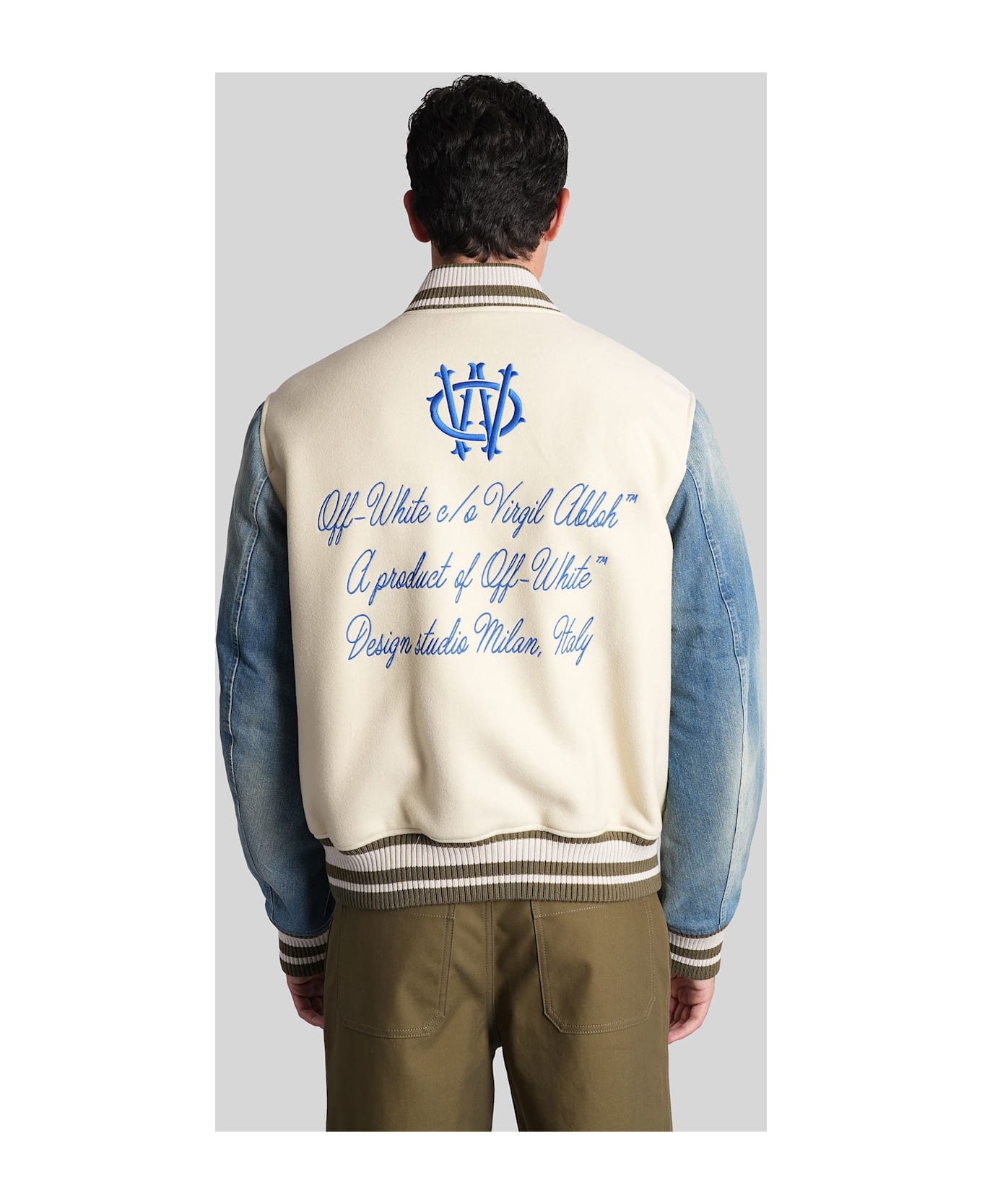Off-White Bomber Jacket In Beige Wool - beige