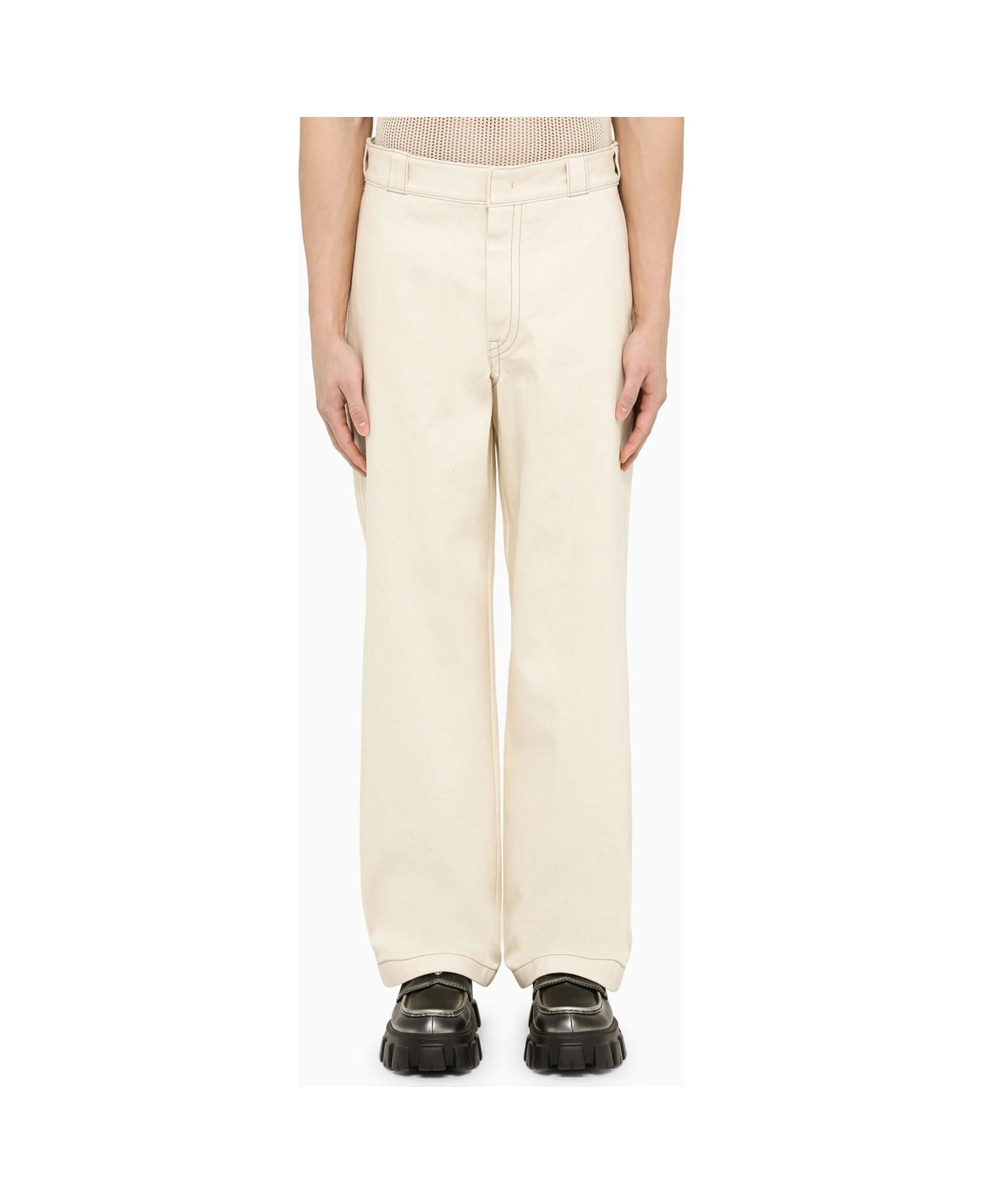 Prada Ivory Cotton Trousers - Beige