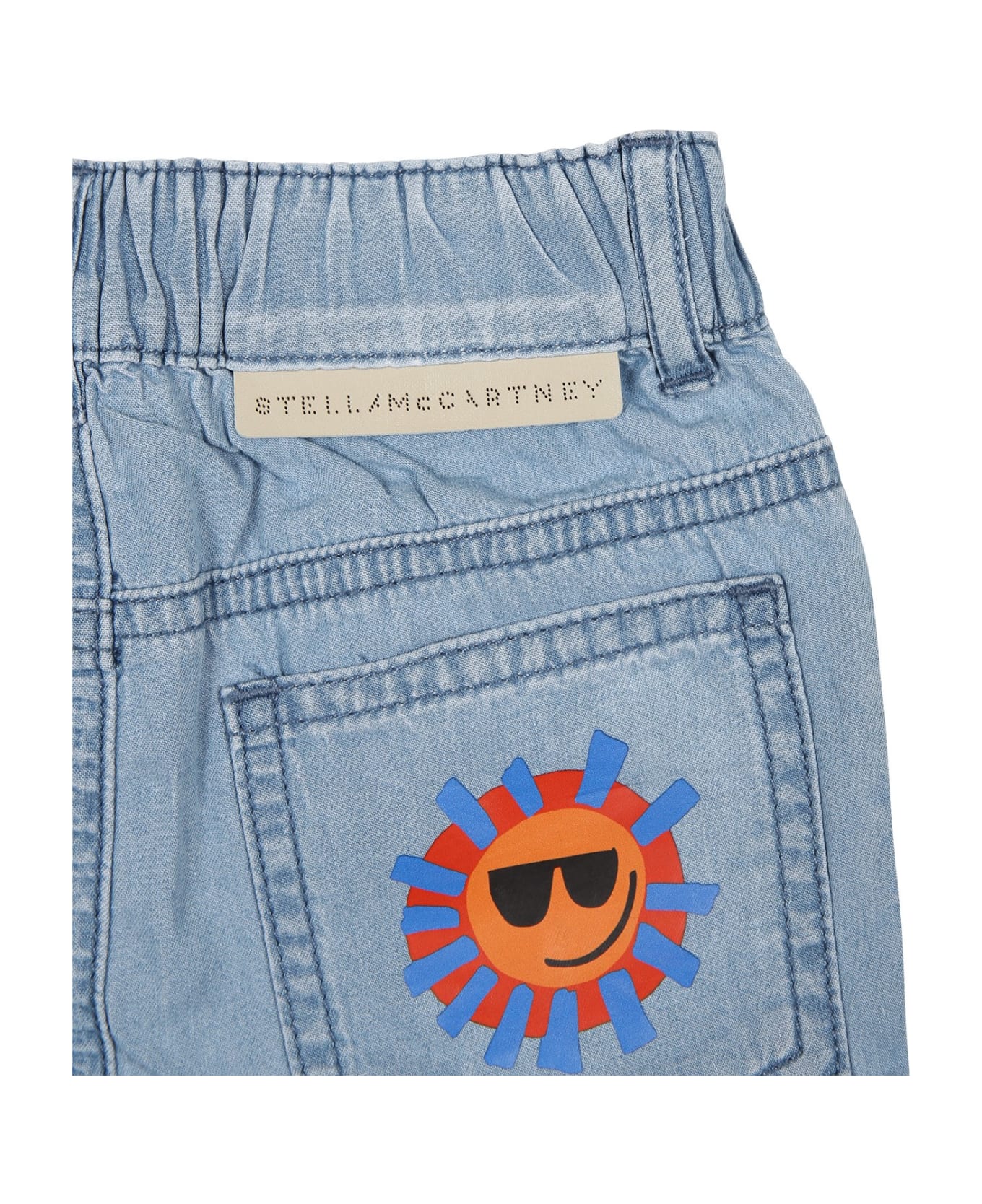 Stella McCartney Kids Denim Shorts For Baby Boy With Multicolor Sun - Denim