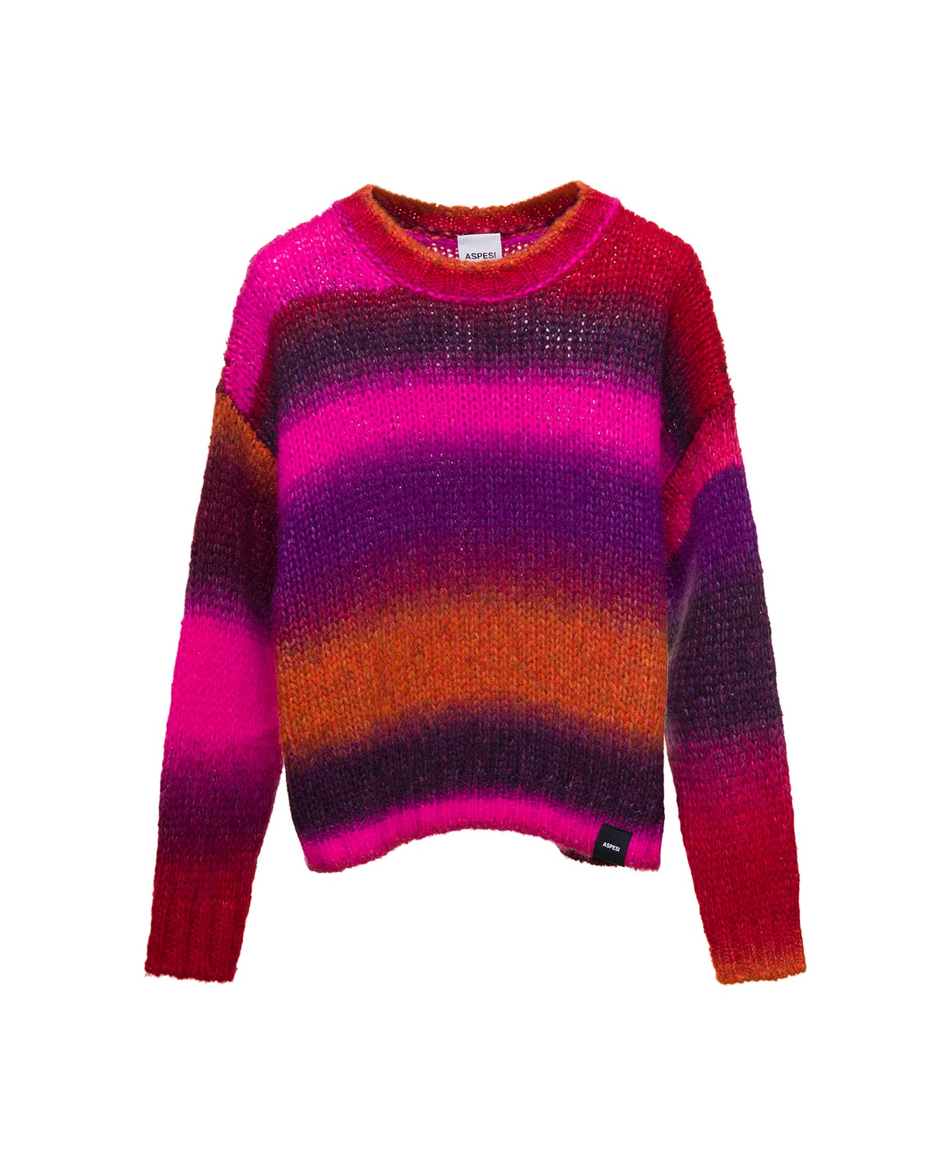 Aspesi Multicolour Long-sleeved Sweater With Smudged Texture In Wool Blend Girl - Fuxia