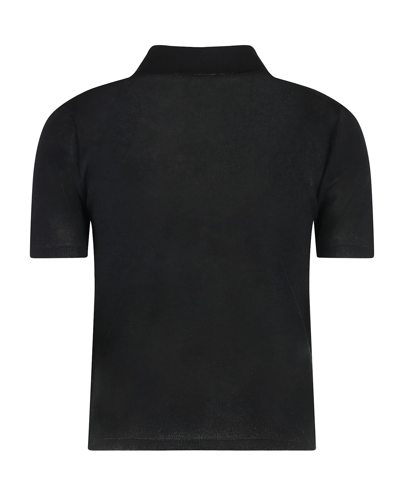 Moncler Knitted Cotton Blend Polo Shirt - black