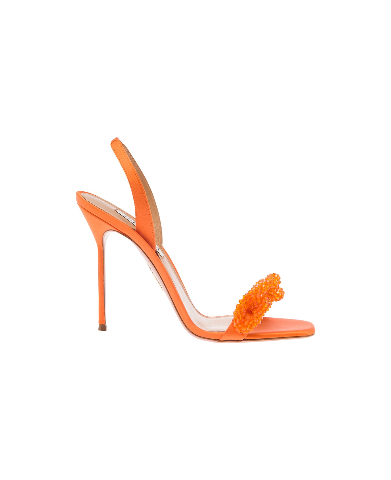 Aquazzura 'chain Of Love' Orange Sandals With Chain Detail In Silky Satin Woman - Orange