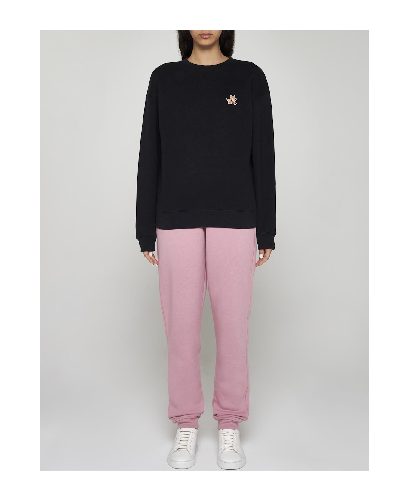 Maison Kitsuné Speedy Fox Patch Cotton Sweatshirt - BLACK