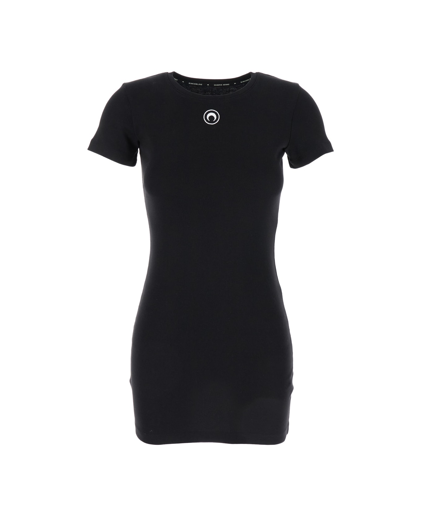 Marine Serre Black T-shirt Mini Dress With Logo In Cotton Woman - Black Tシャツ