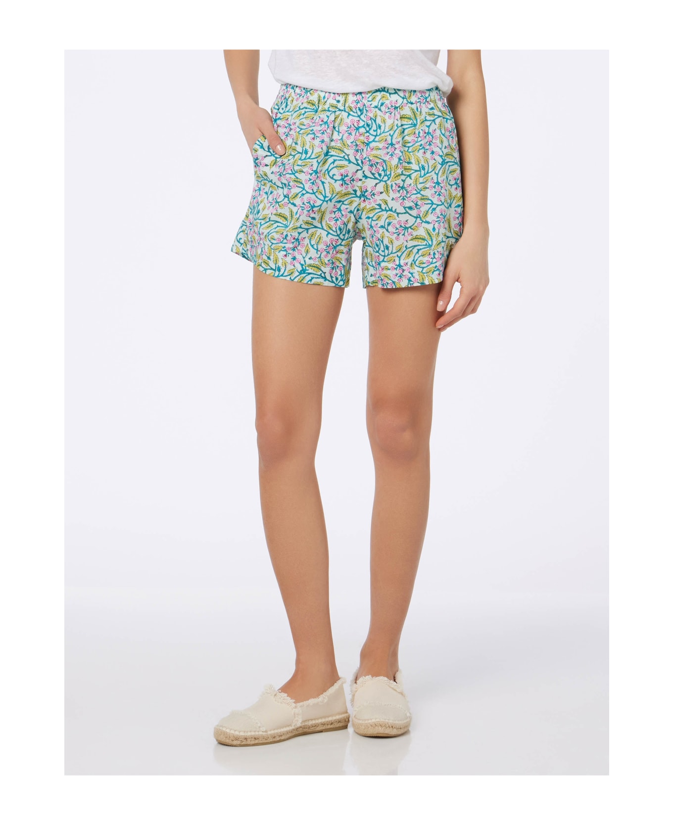 MC2 Saint Barth Woman Cotton Flower Pull Up Shorts Meave - GREEN