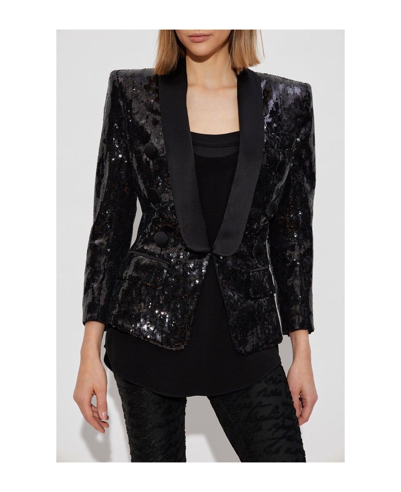 Balmain Sequinned Collared Blazer - BLACK