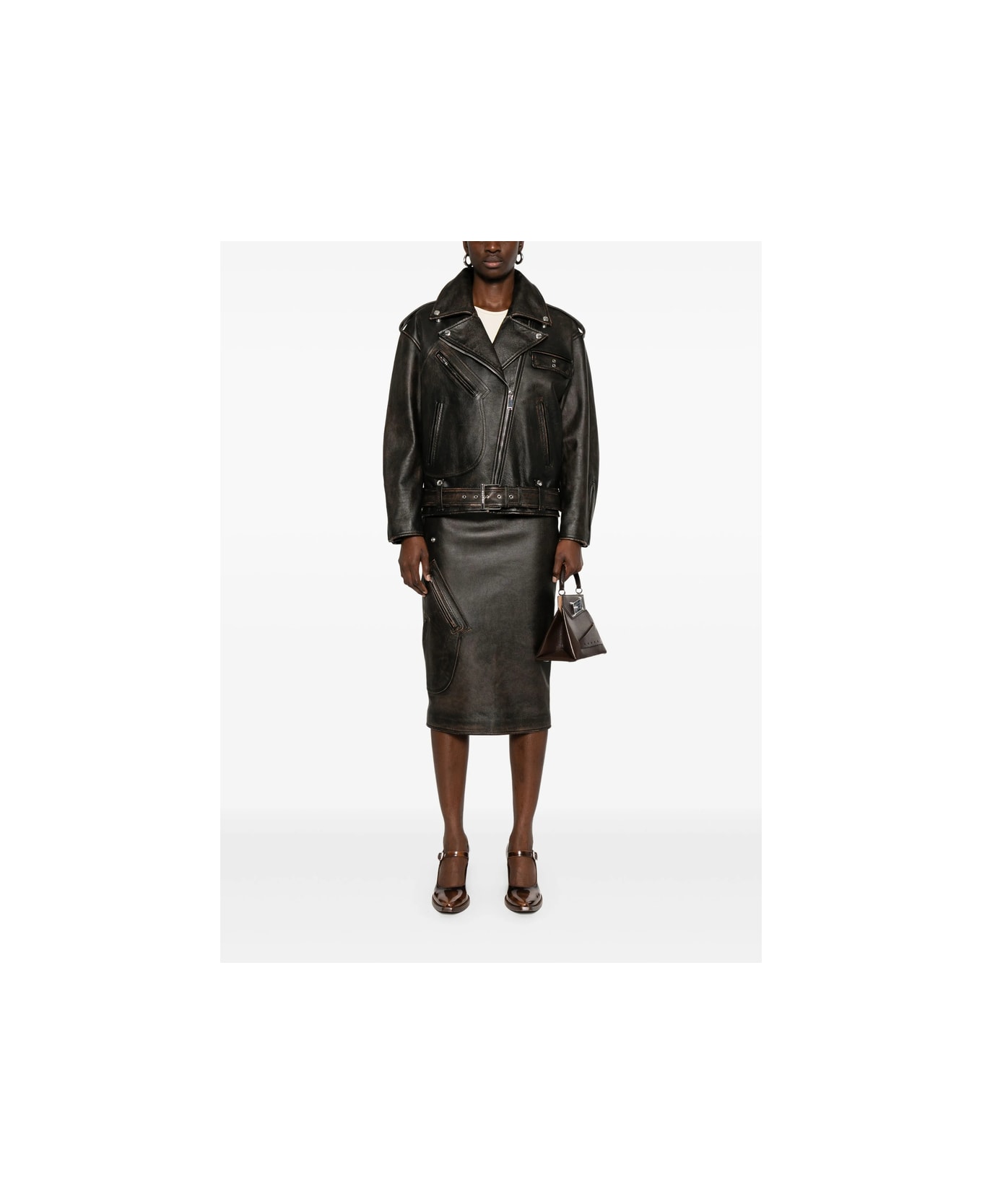Alexander McQueen Leather Skirt - BROWN/BLACK
