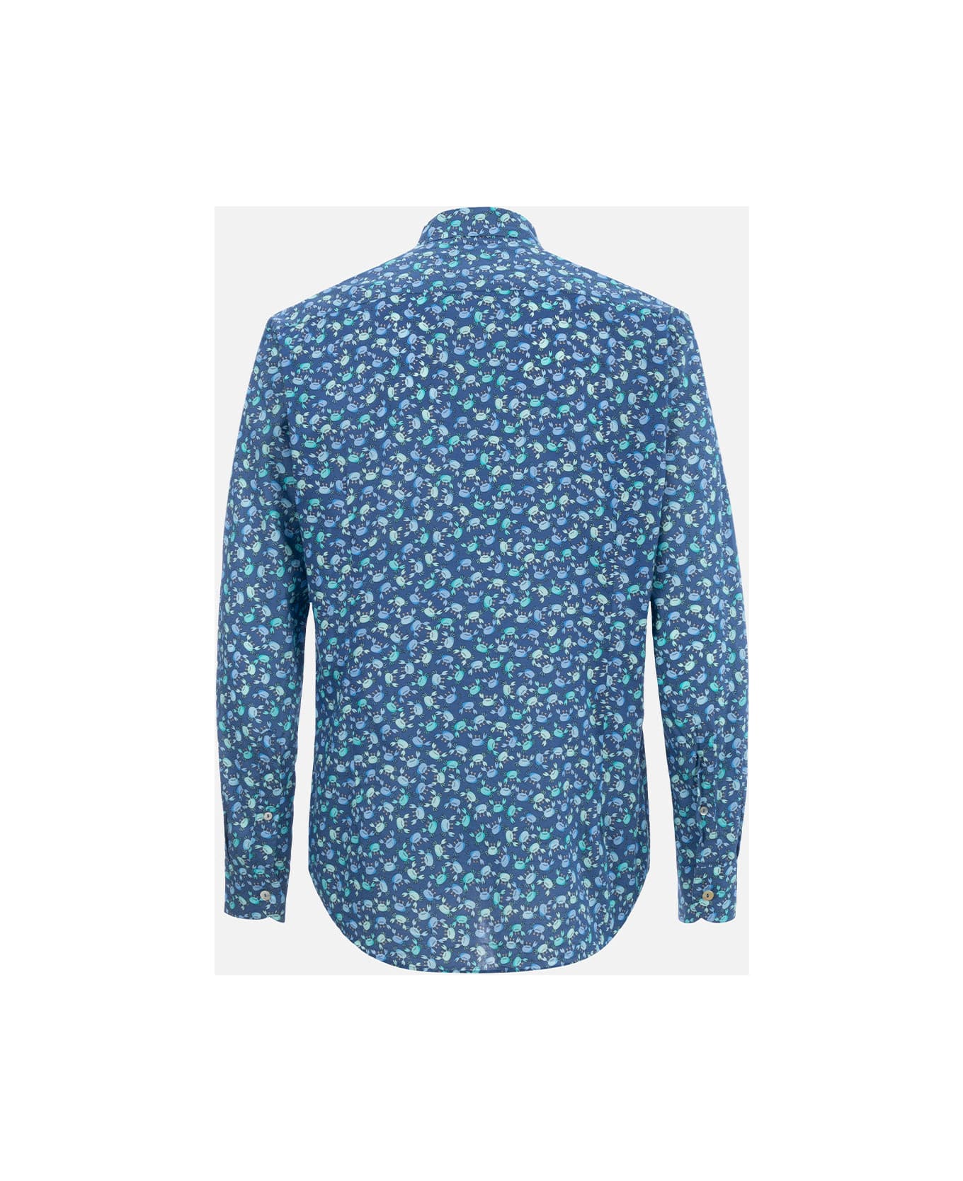 MC2 Saint Barth Man Muslin Cotton Shirt Sikelia With Crabs Print - BLUE
