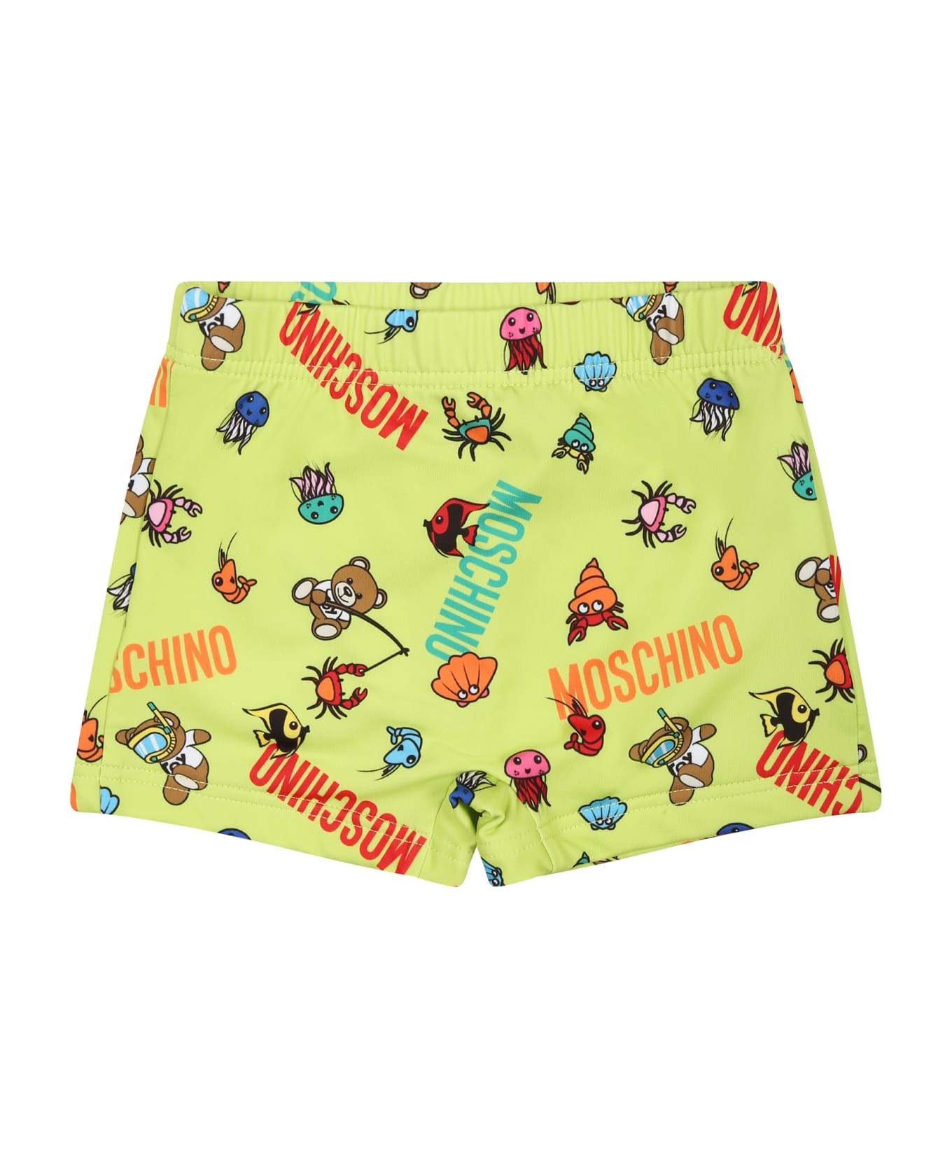 Moschino Green Swim Shorts For Baby Boy With Marine Animals And Logo - Green 水着