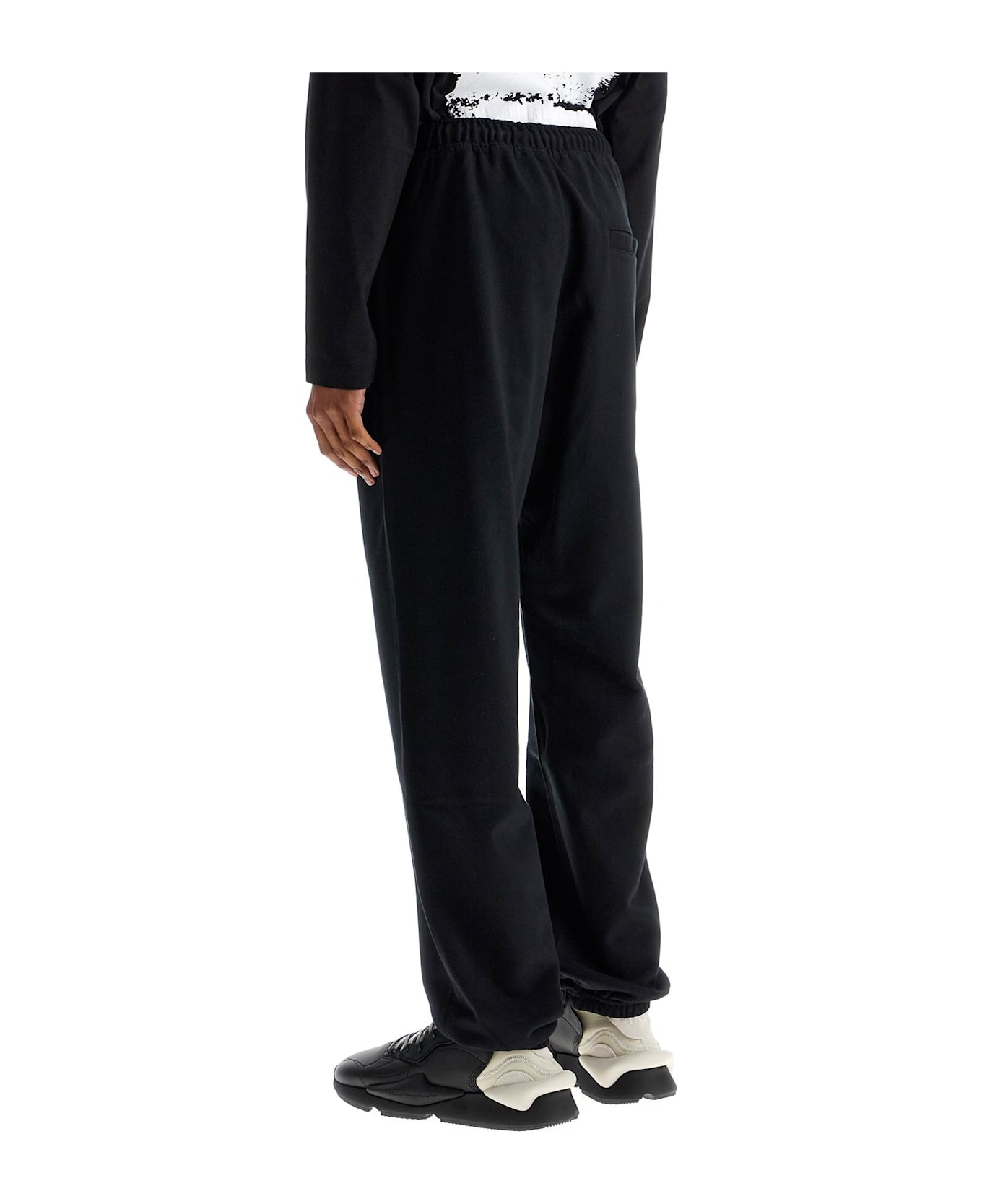 Y-3 Wide Leg High Waist Black Cotton Pants With Adjustable Drawstring - BLACK (Black)