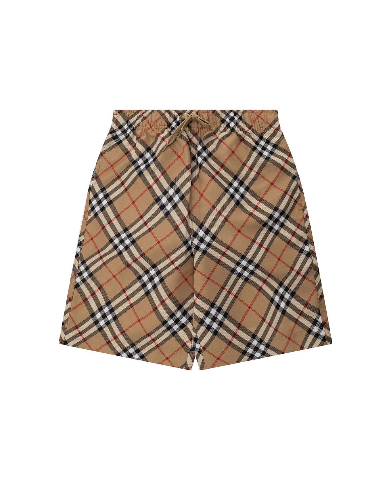 Burberry Beige Shorts With Check Motif In Fabric Boy - Beige