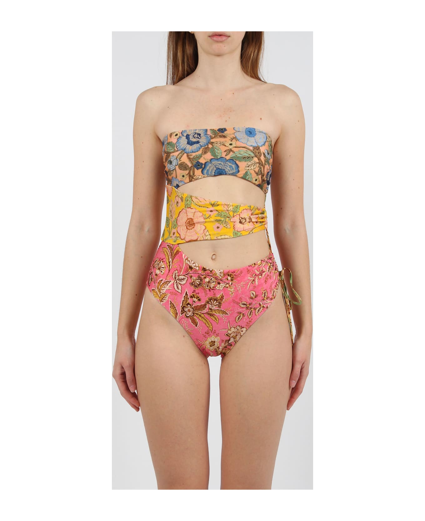 Zimmermann Junie Lace Up Cutout 1pc Swimsuit - Multicolour