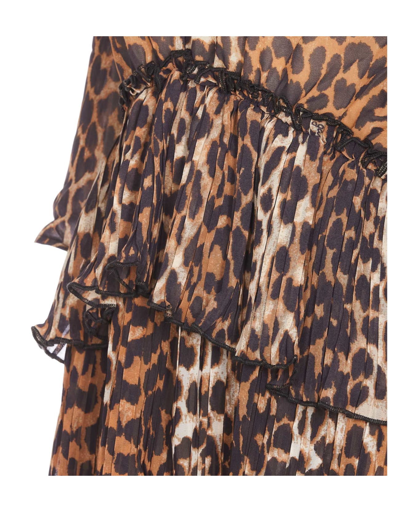 Ganni V-neck Leopard Print Blouse - Brown シャツ