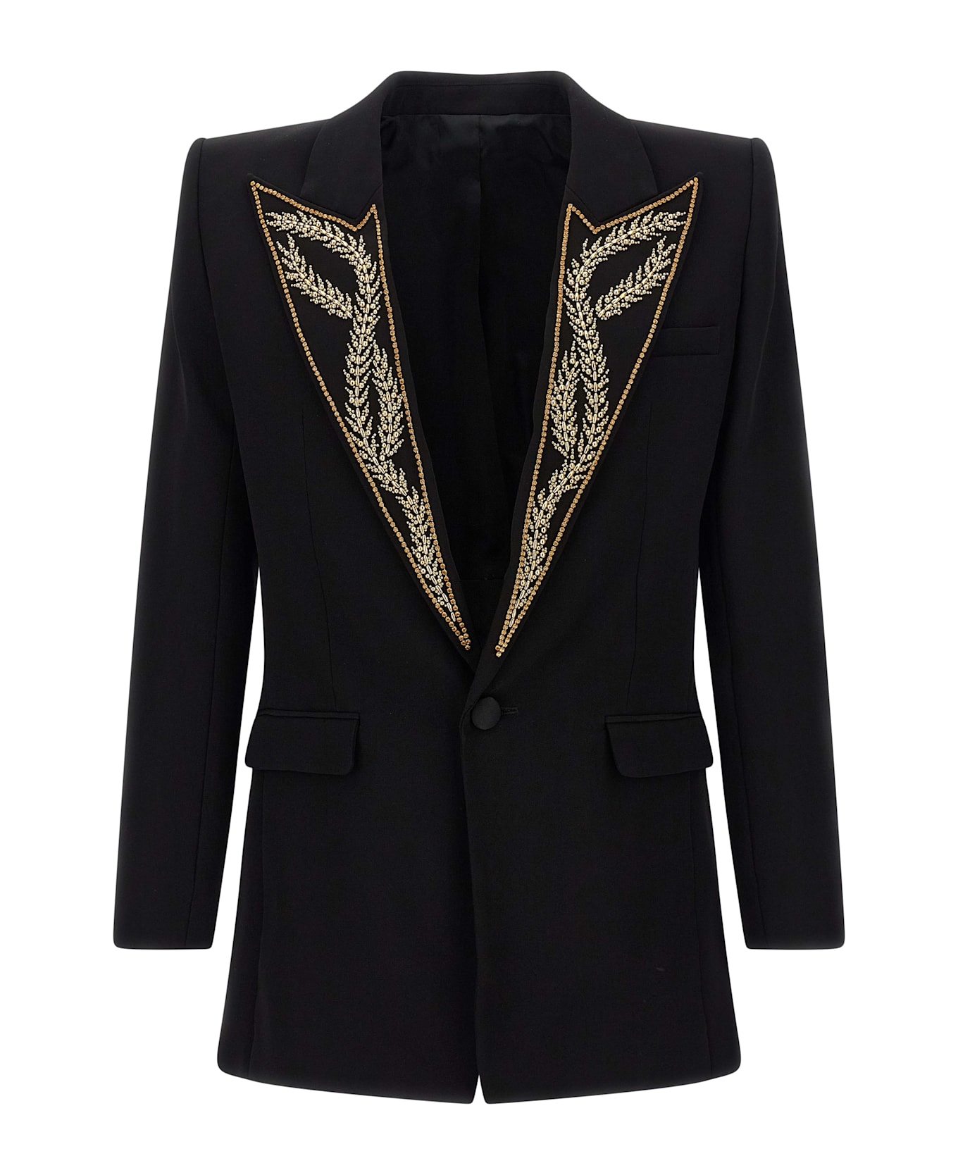 Balmain Leaf Embroidery Blazer - Black  