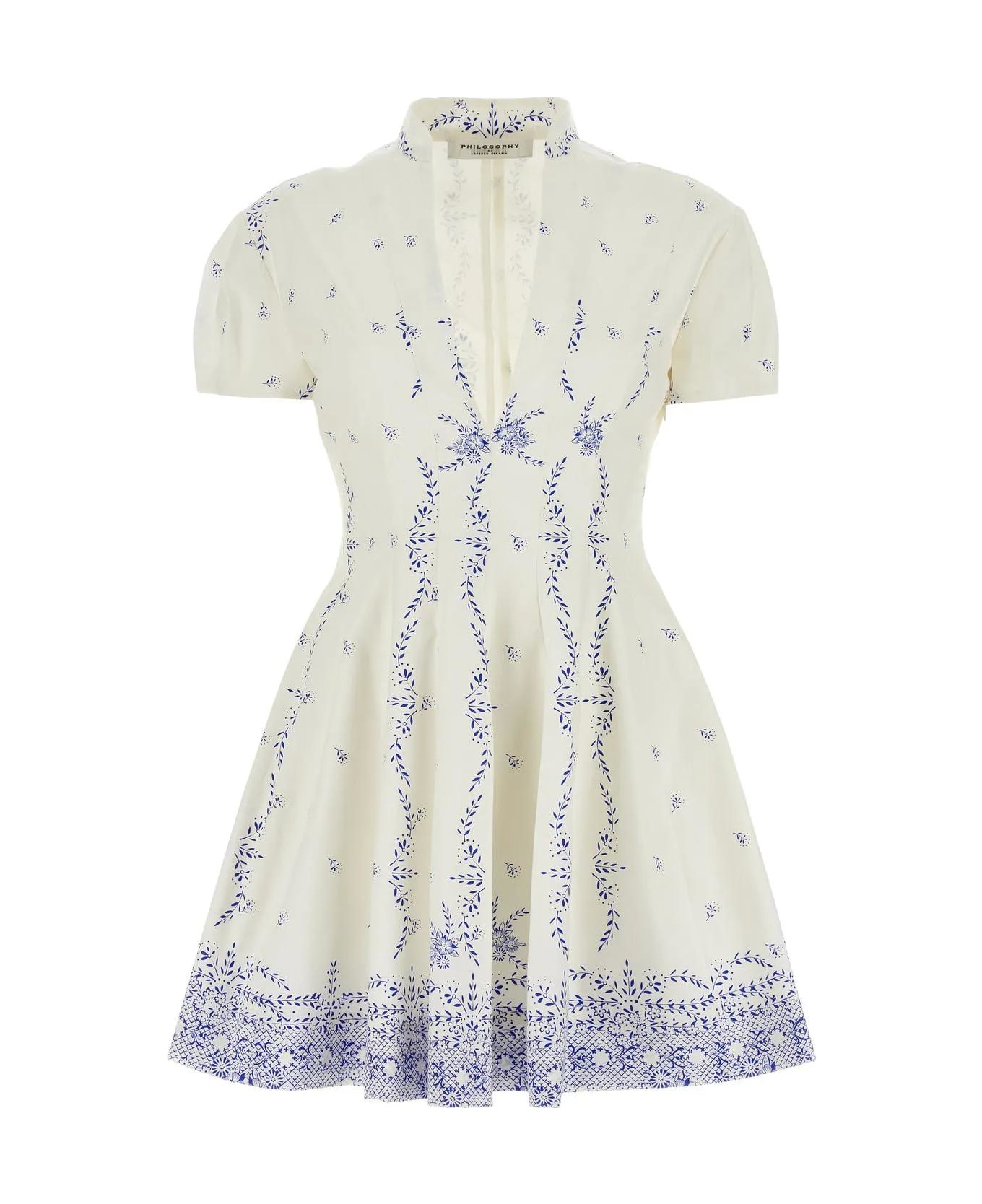 Philosophy di Lorenzo Serafini Printed Cotton Mini Dress - Bianco/azzurro