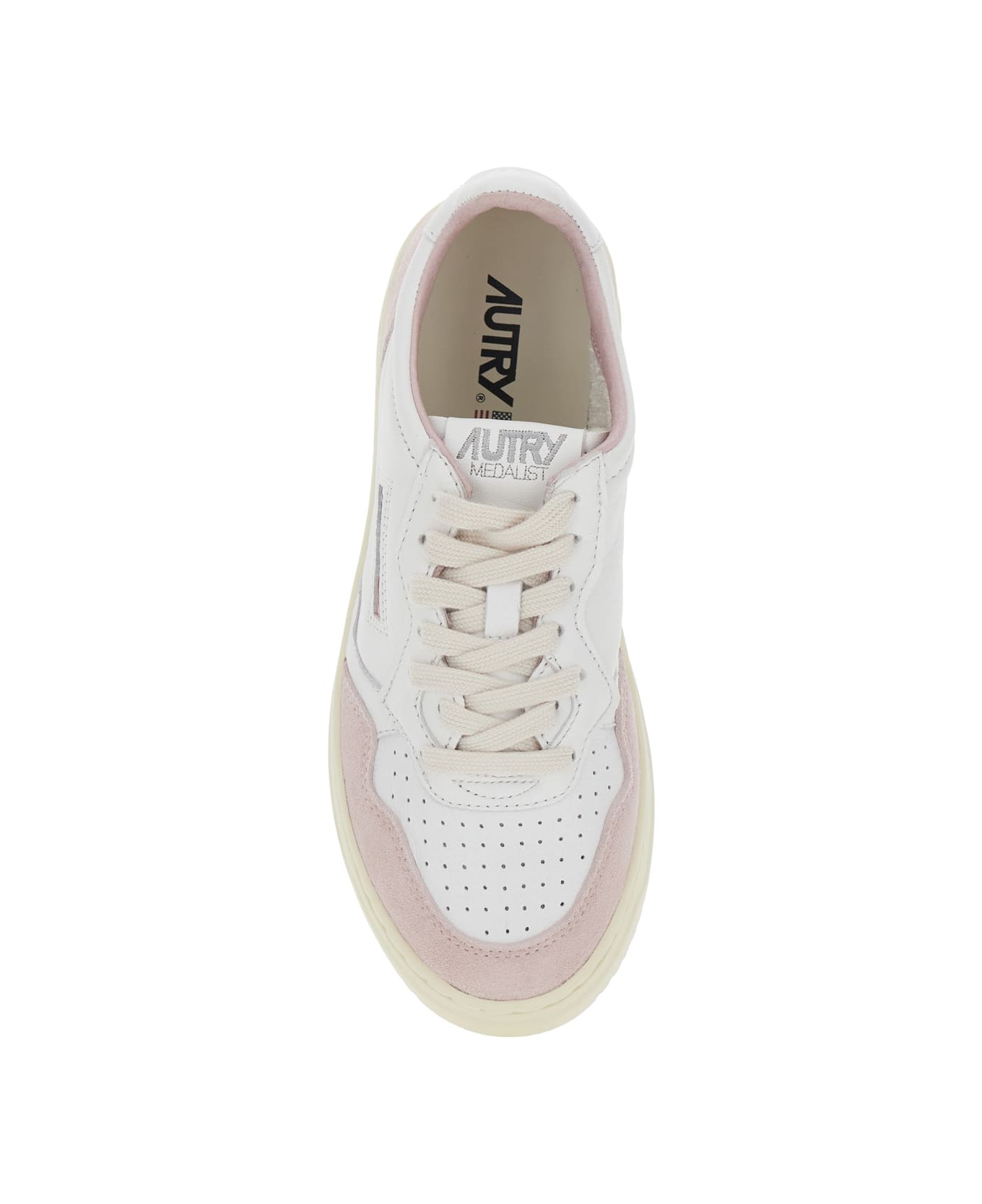Autry 'medalist' White Low Top Sneakers With Logo Detail In Leather And Suede Woman - Pink スニーカー