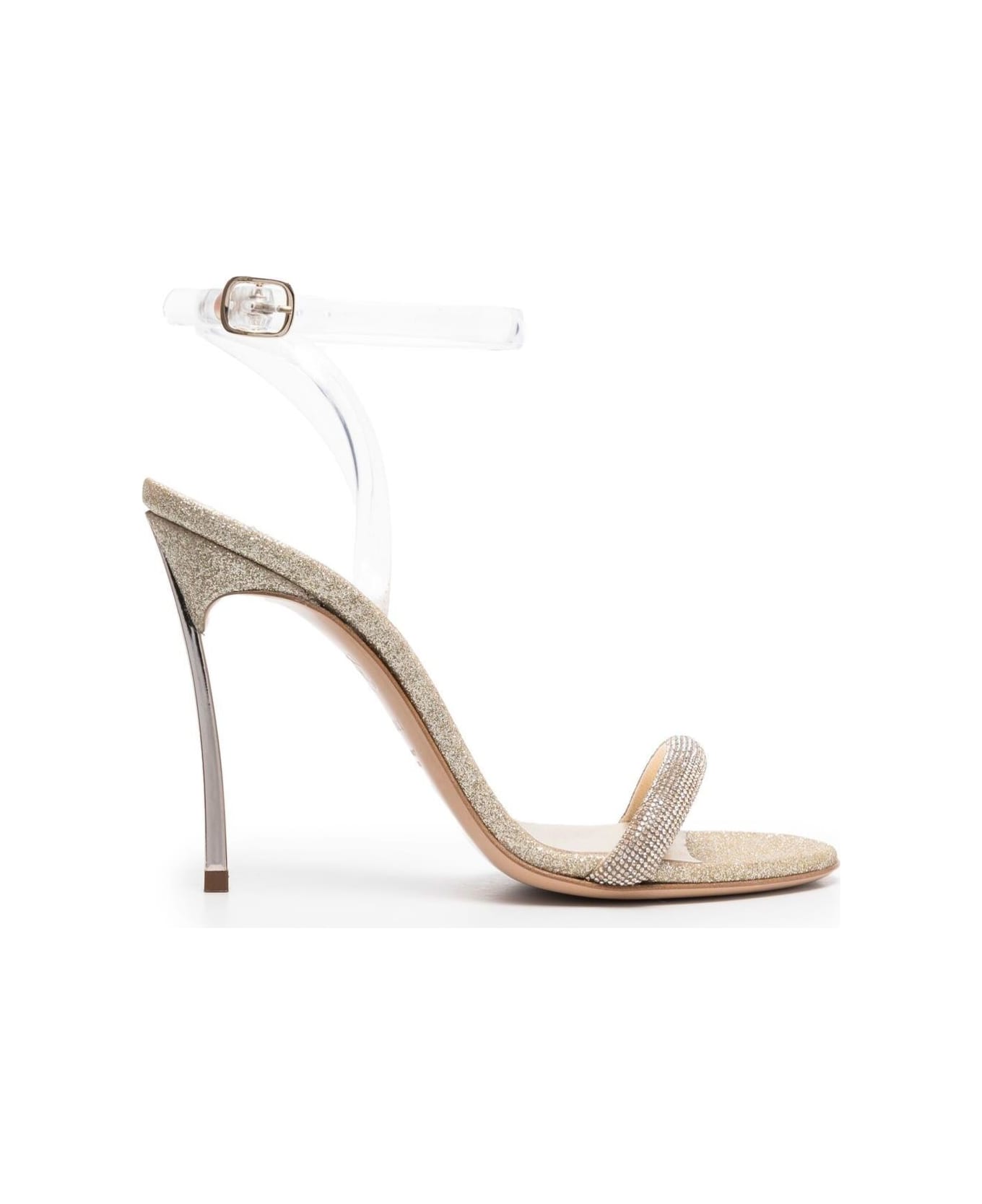 Casadei Gold-tone Glitteres Sandals With Stiletto Heel In Leather Woman - Honey Goldust