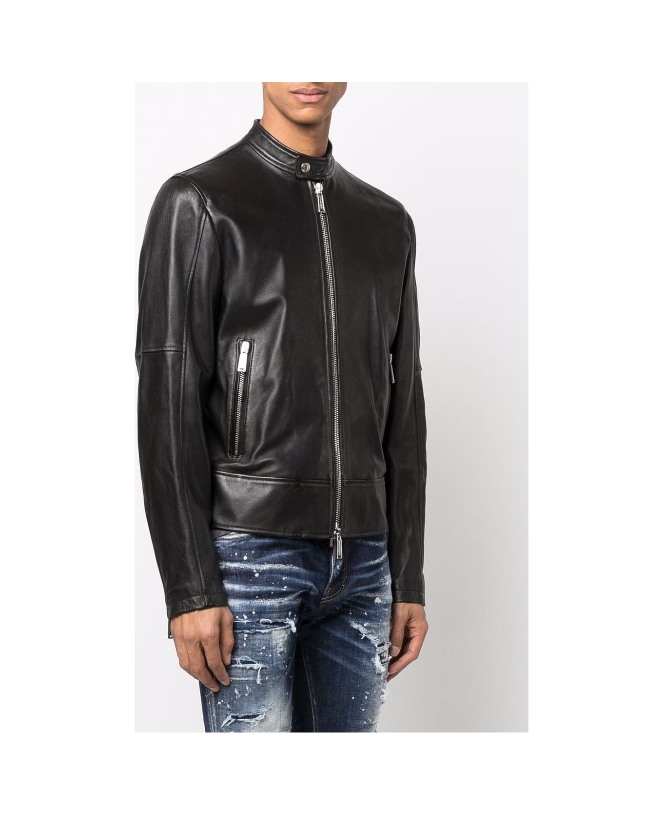 Dsquared2 Leather Biker Jacket - Black