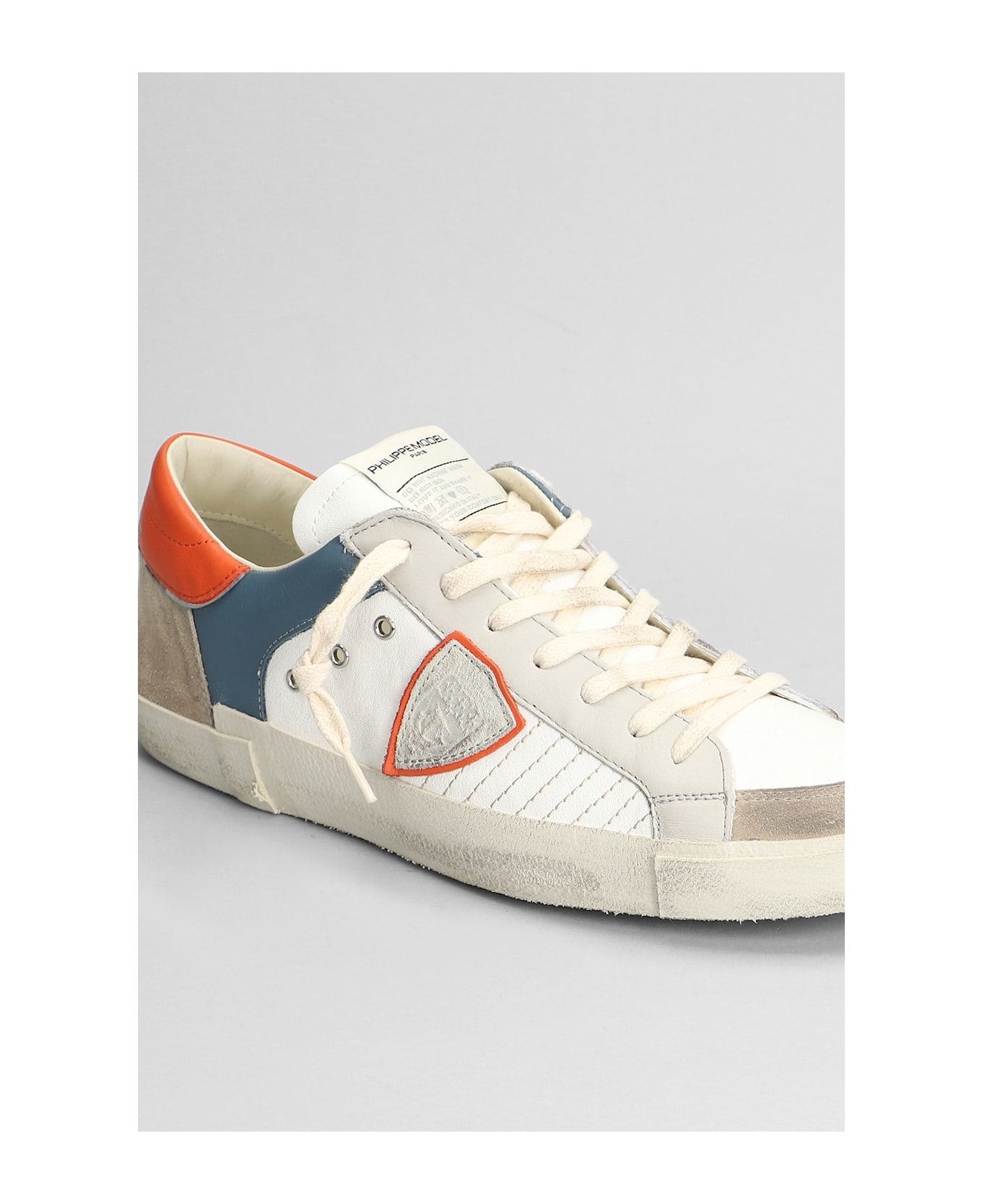 Philippe Model Prsx Low Sneakers In White Suede And Leather - white