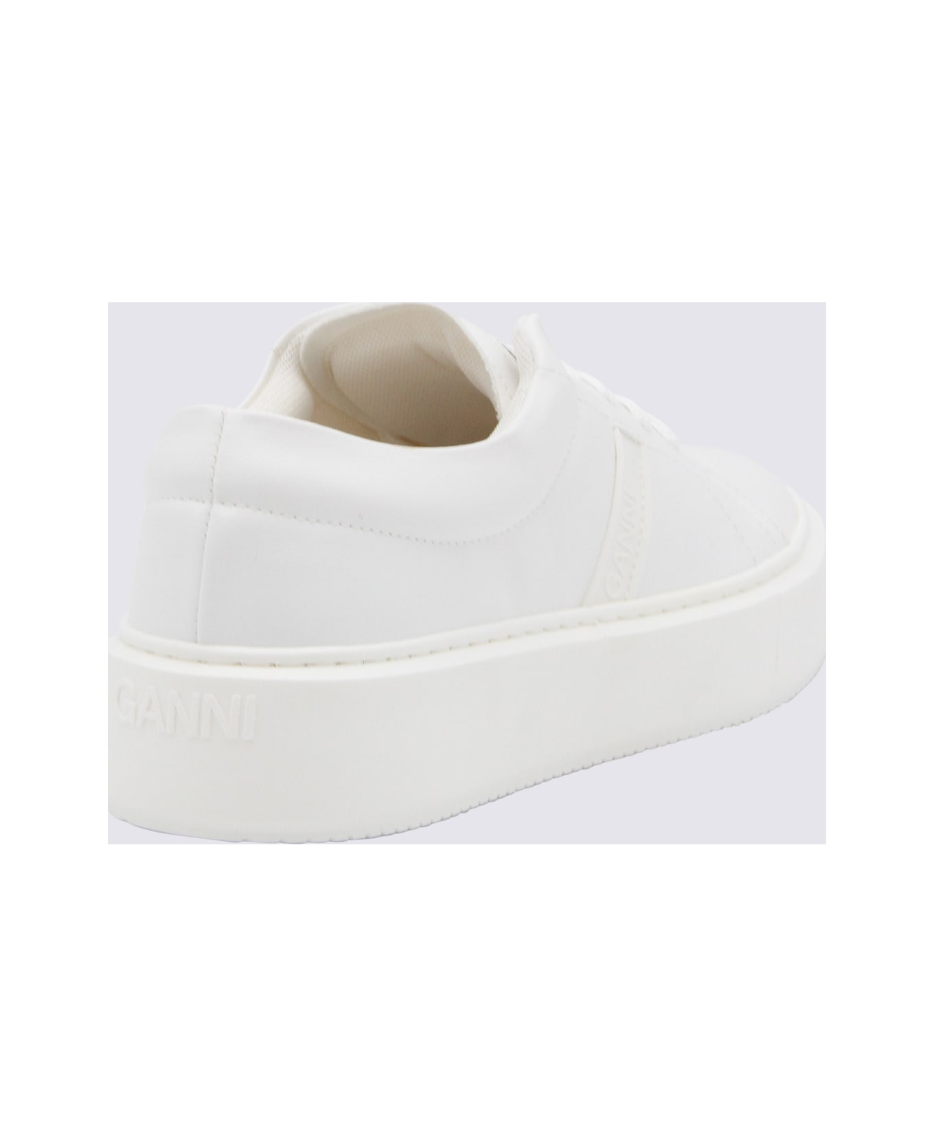 Ganni White Faux Leather Sporty Sneakers - Egret ウェッジシューズ