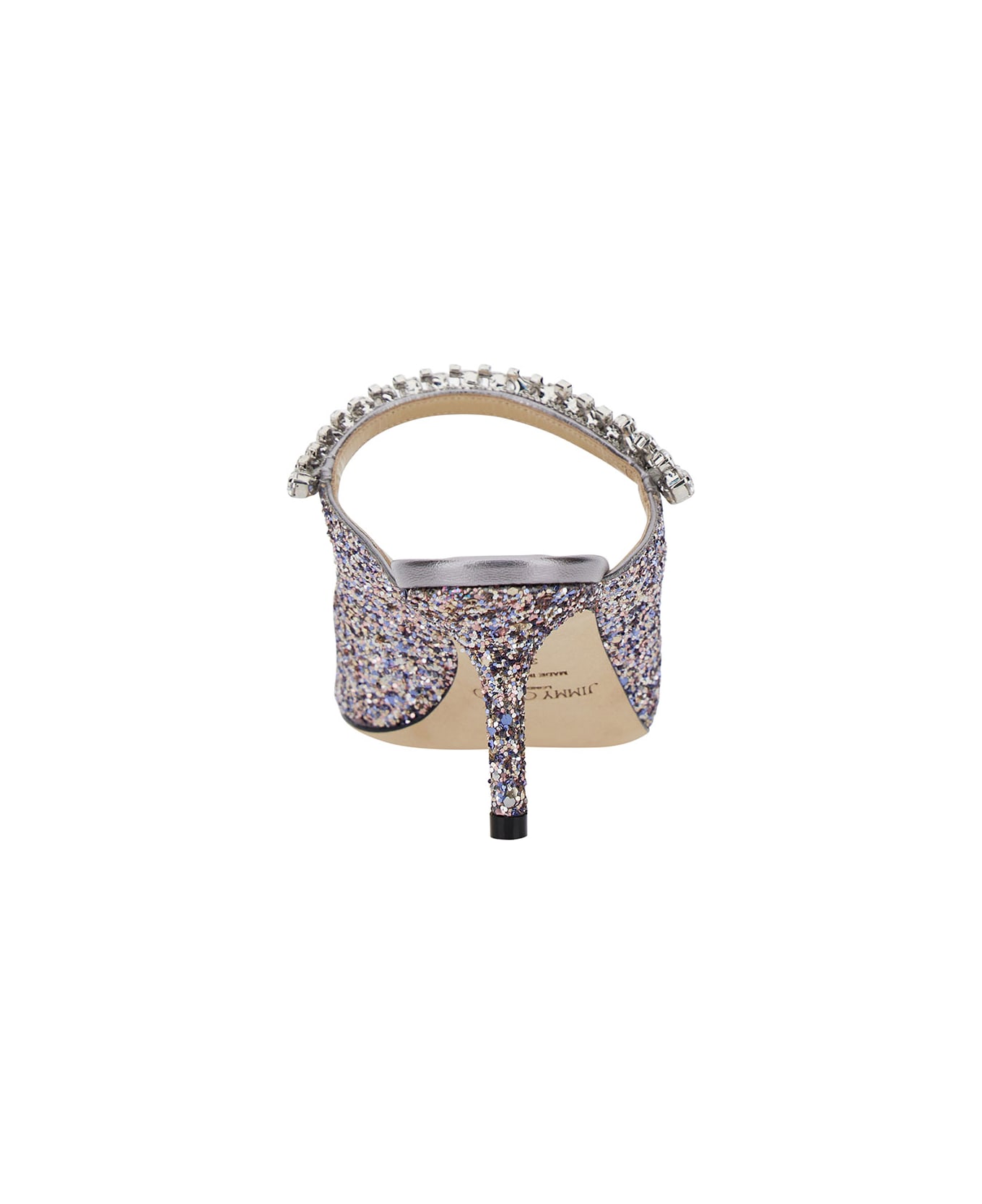 Jimmy Choo 'bing 65' Multicolor Sabot With Crystal Strap In Leather Woman - Metallic サンダル