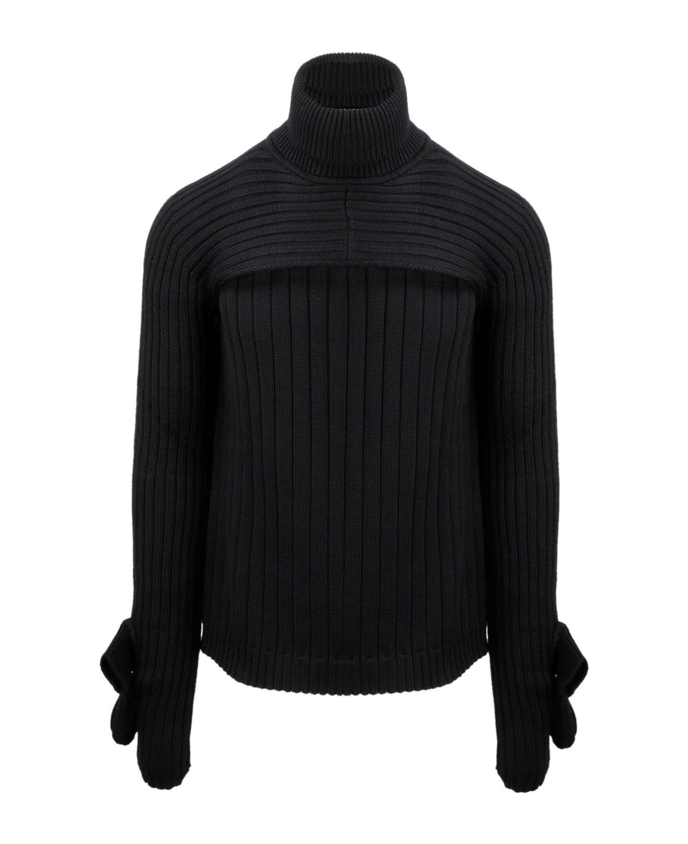 Fendi Turtleneck Rib-knit Sweater - BLACK