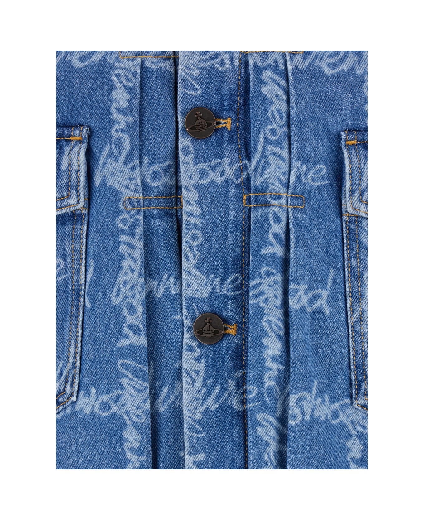 Vivienne Westwood 
marlene
 Blue Jacket With All-over Printed Lettering Logo In Denim Man - Blu