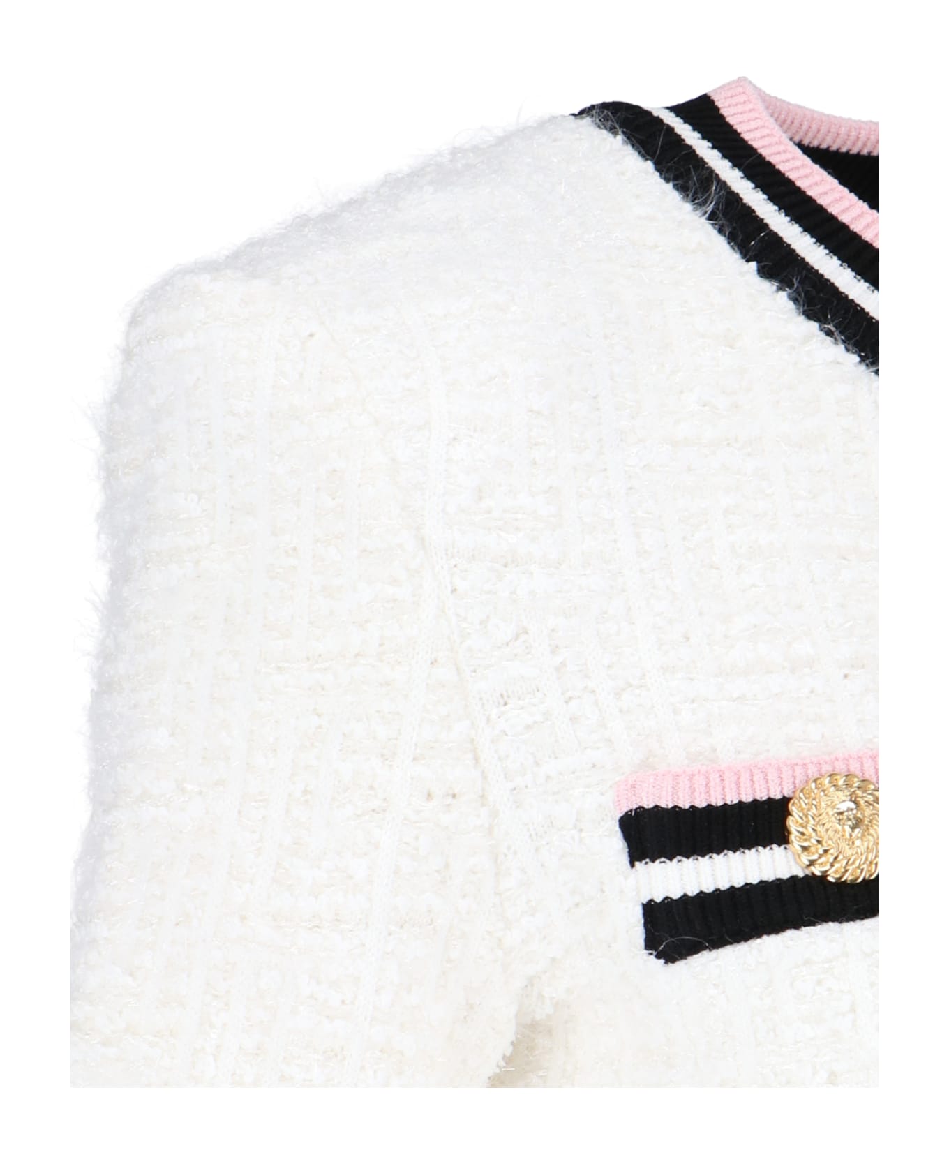 Balmain Buttoned Rnd Collar Maze Monogram Jacket - White カーディガン