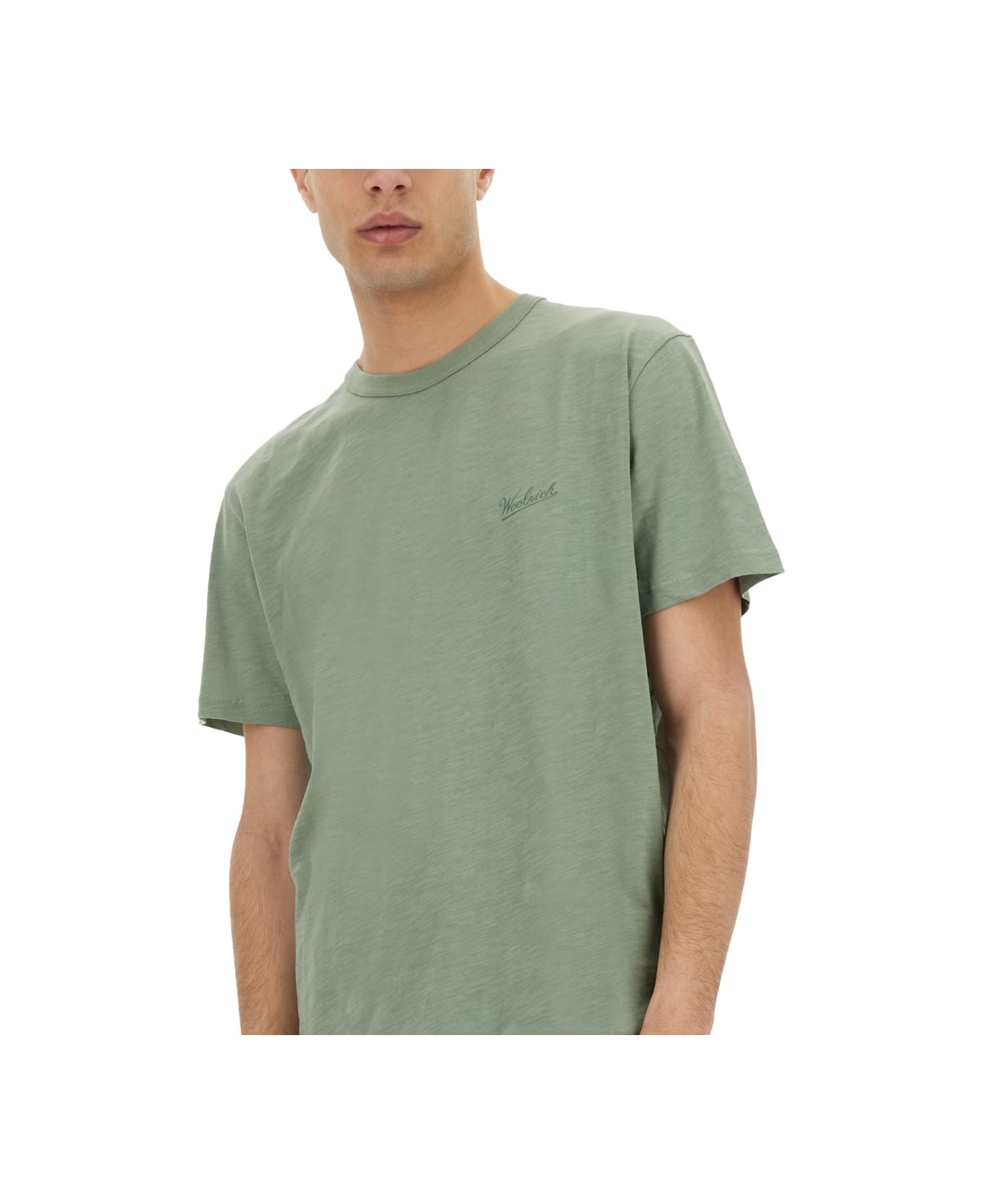 Woolrich Flamed Cotton T-shirt - GREEN