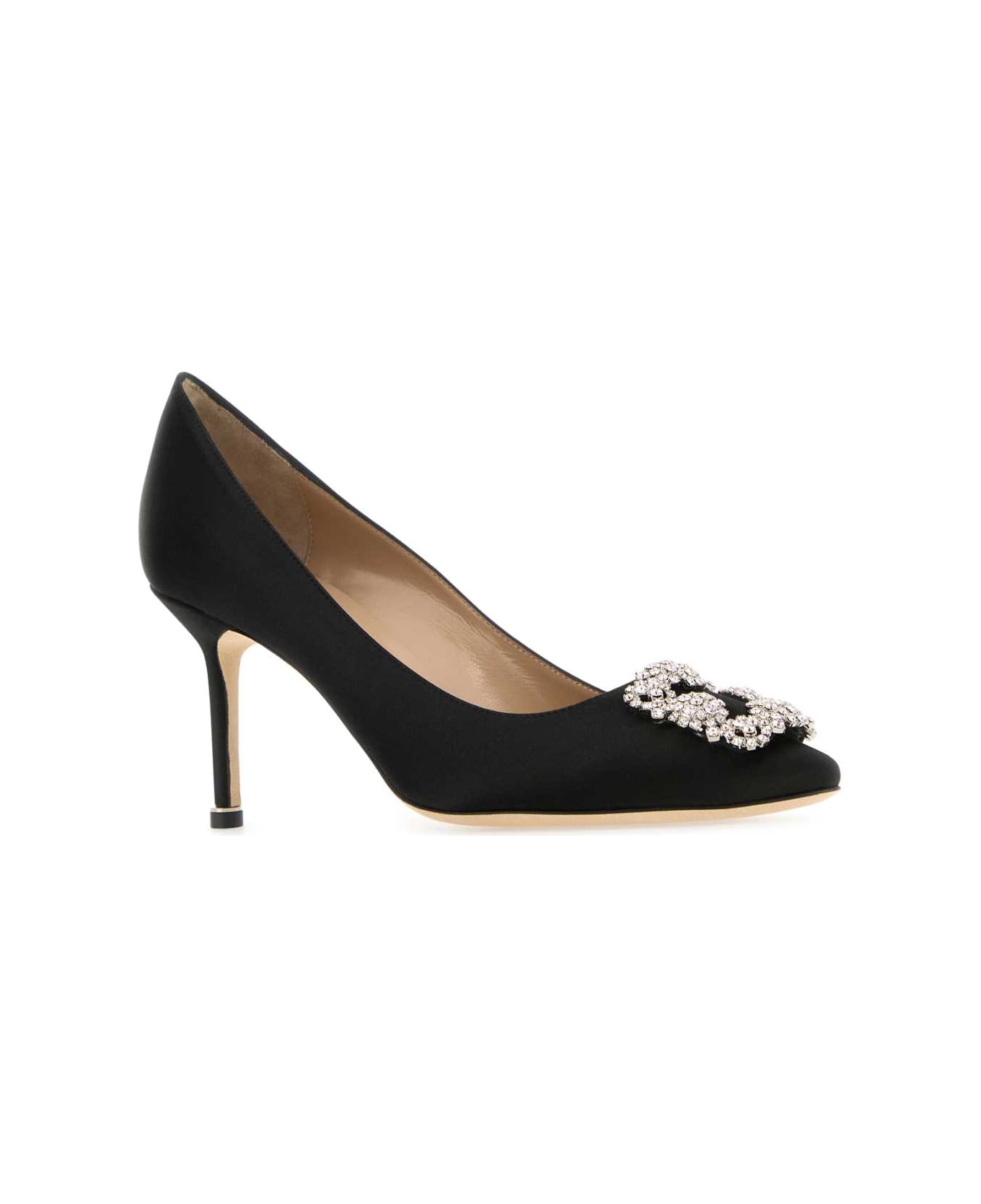 Manolo Blahnik Black Satin Hangisi Pumps - BLCK