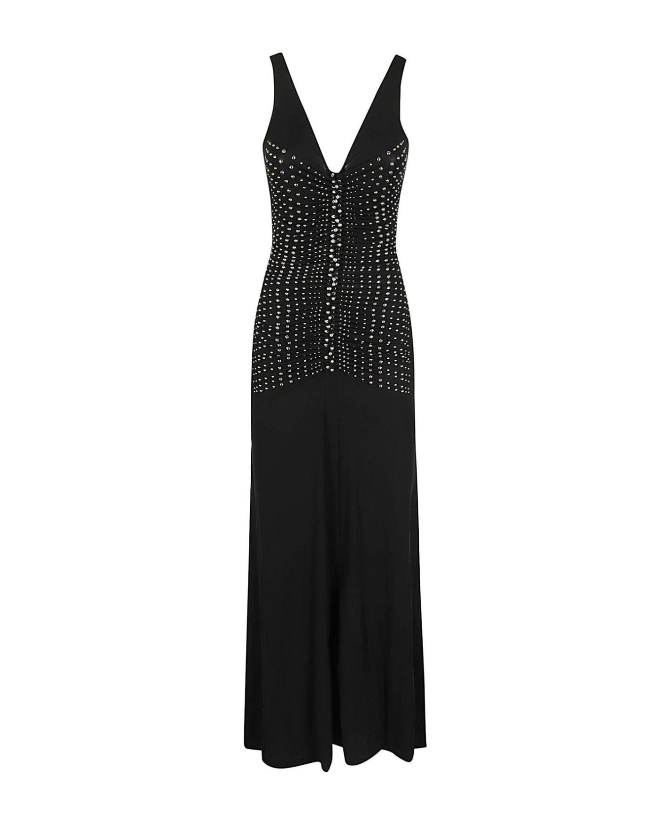 Paco Rabanne Embellished V-neck Dress - Black