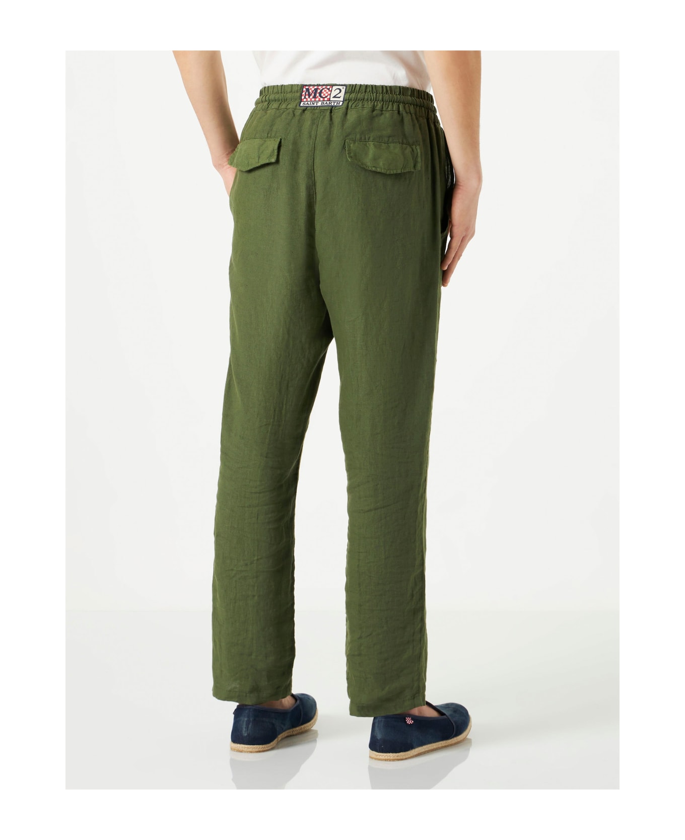 MC2 Saint Barth Man Military Green Linen Pants - GREEN