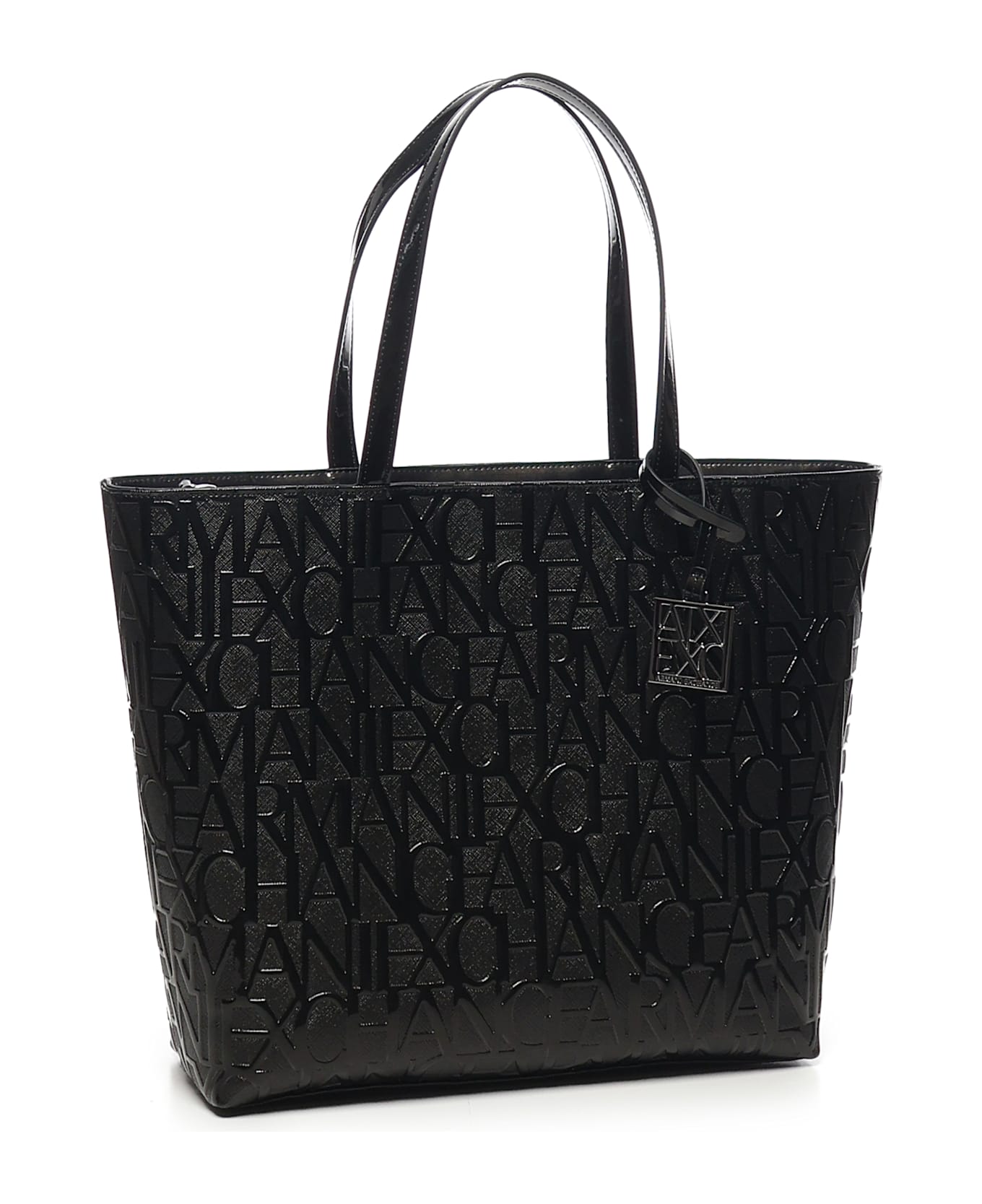Armani Exchange Shopper Bag With All-over Logo - Black