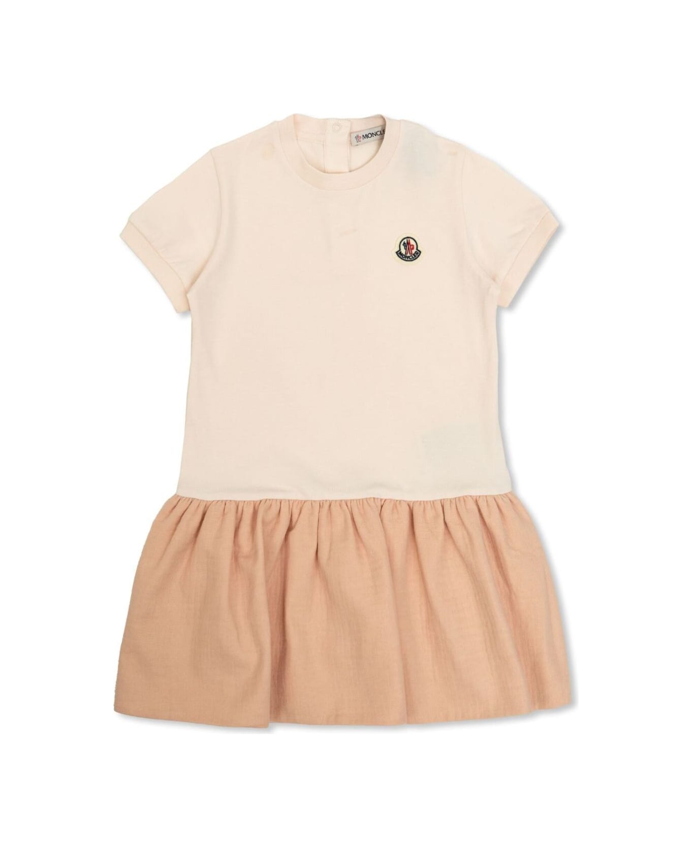 Moncler Beige Dress With Logo Patch On The Front And Flared Skirt In Cotton Baby - Beige