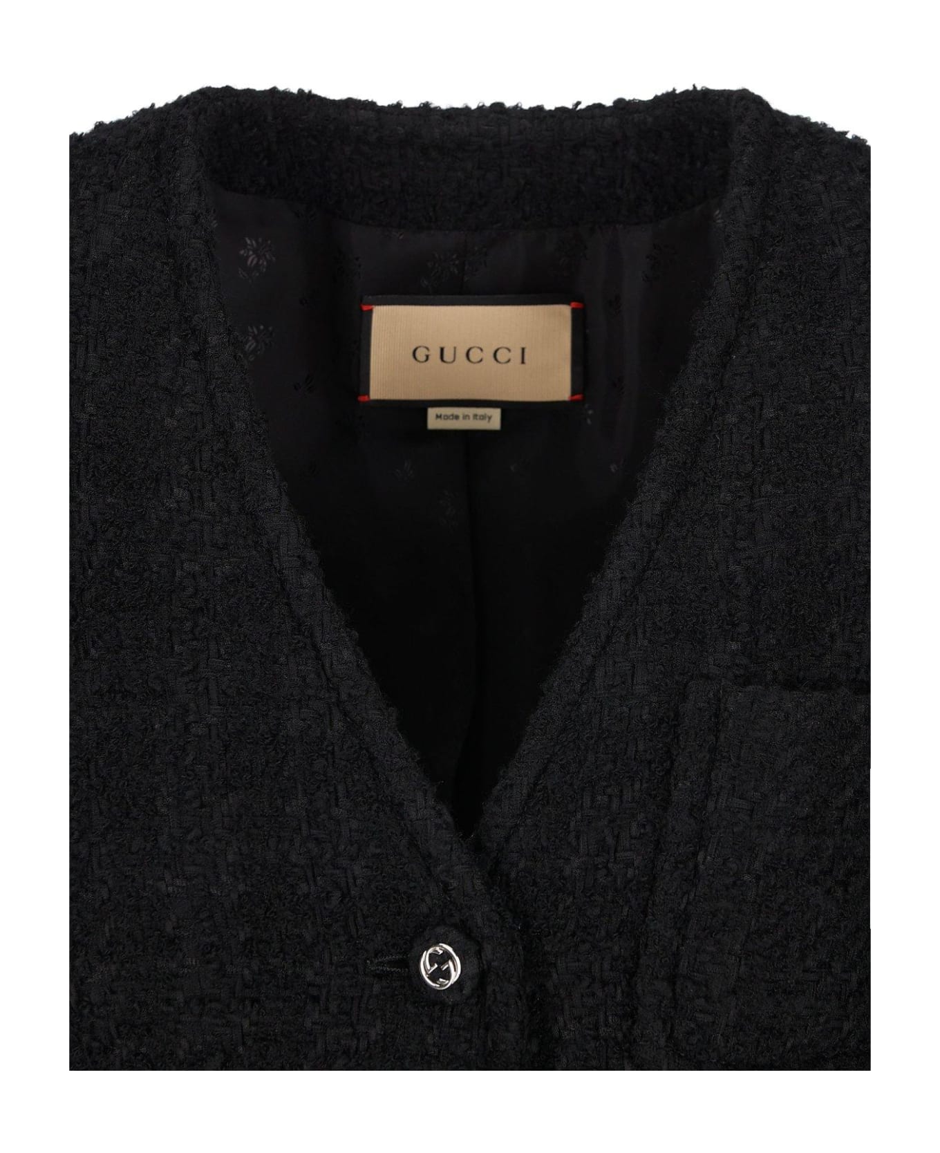 Gucci Single Breasted Tweed Jacket - Black