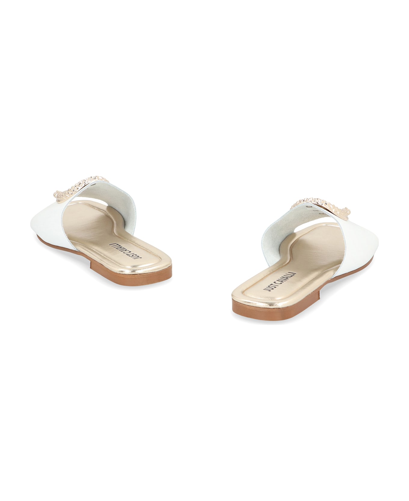 Just Cavalli Leather Slides - White