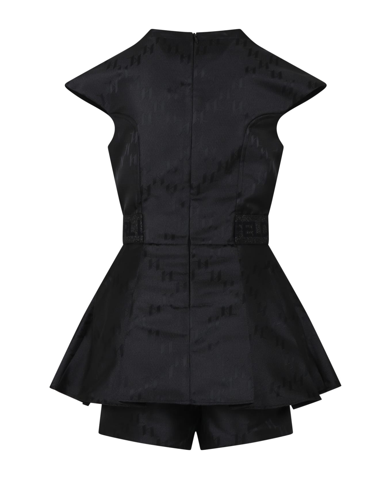 Karl Lagerfeld Kids Black Dress For Girls With All-over K/ikonik Graphic Print - Black ワンピース＆ドレス