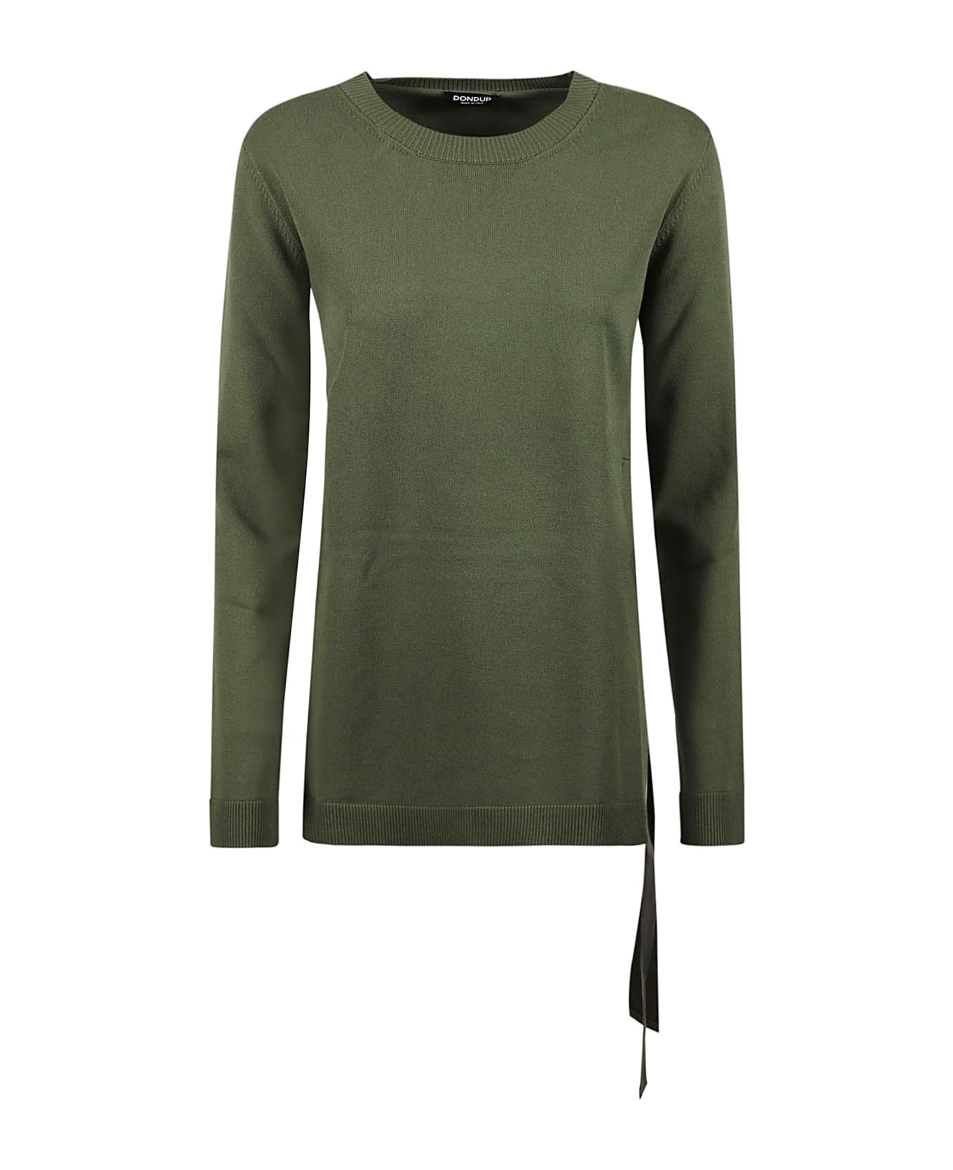 Dondup Side Slit Bow Detail Round Neck Sweater - Green Military