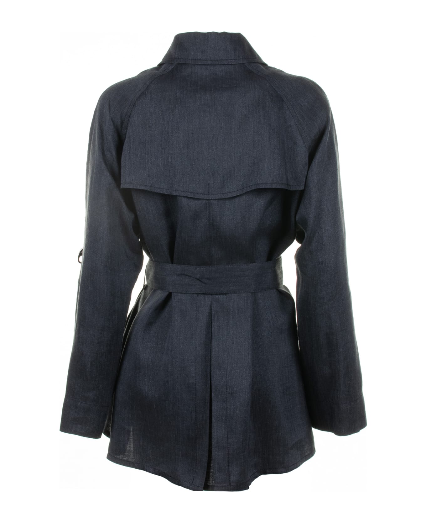 Fay Navy Blue Double-breasted Trench Jacket With Belt - Blu