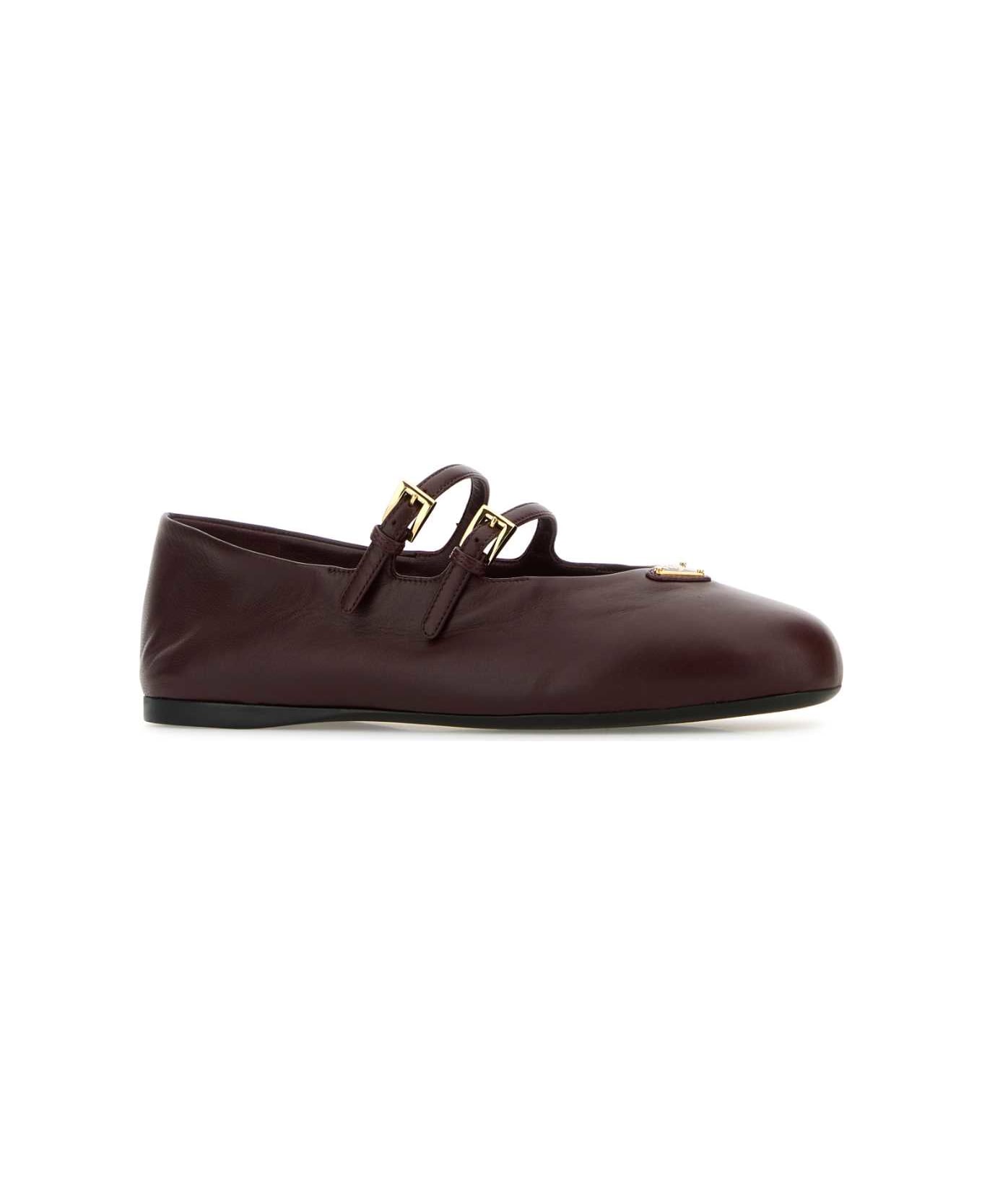 Prada Chocolate Nappa Leather Ballerinas - BORDEAUX
