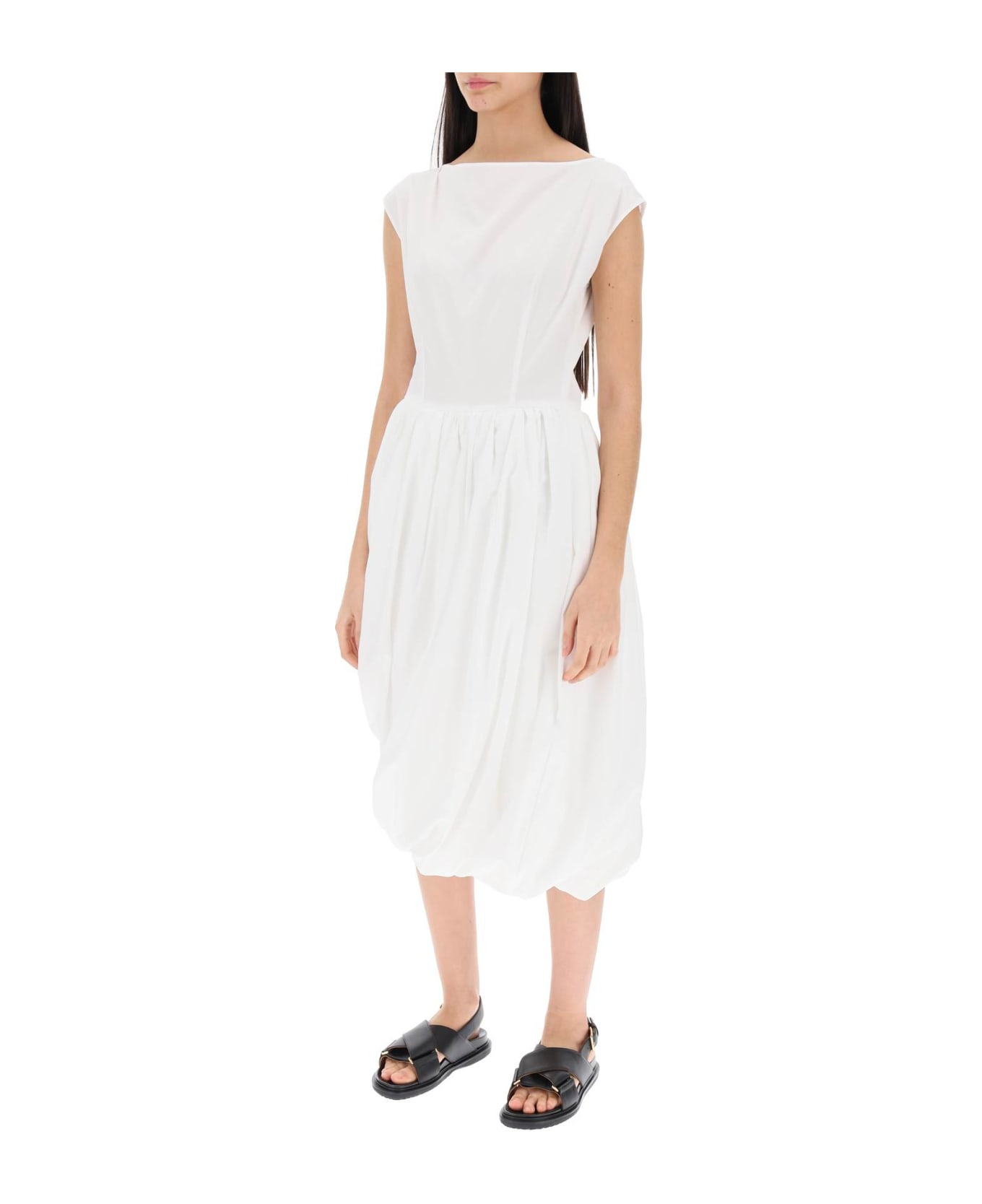 Marni White Cotton Midi Dress - LILY WHITE (White) ワンピース＆ドレス