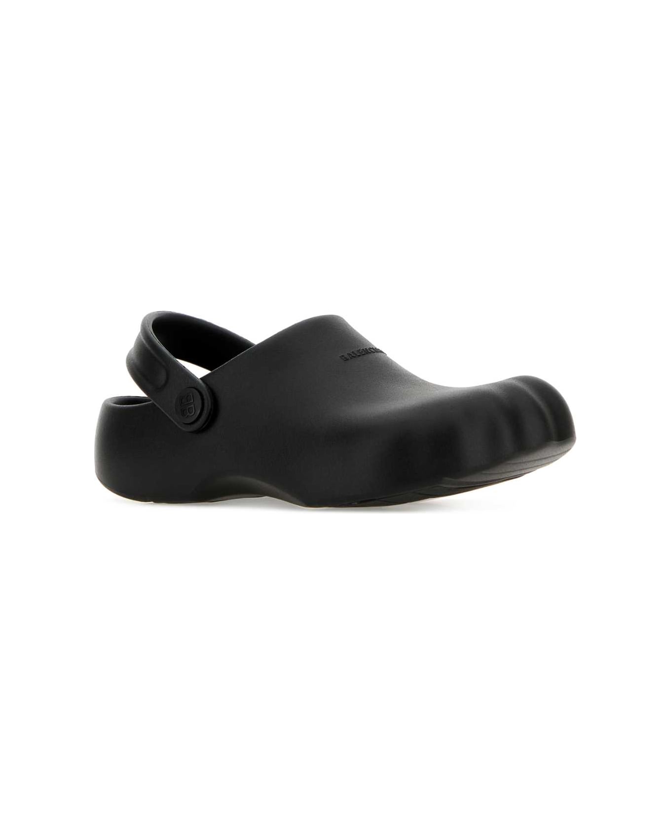 Balenciaga Black Rubber Sunday Slippers - Black