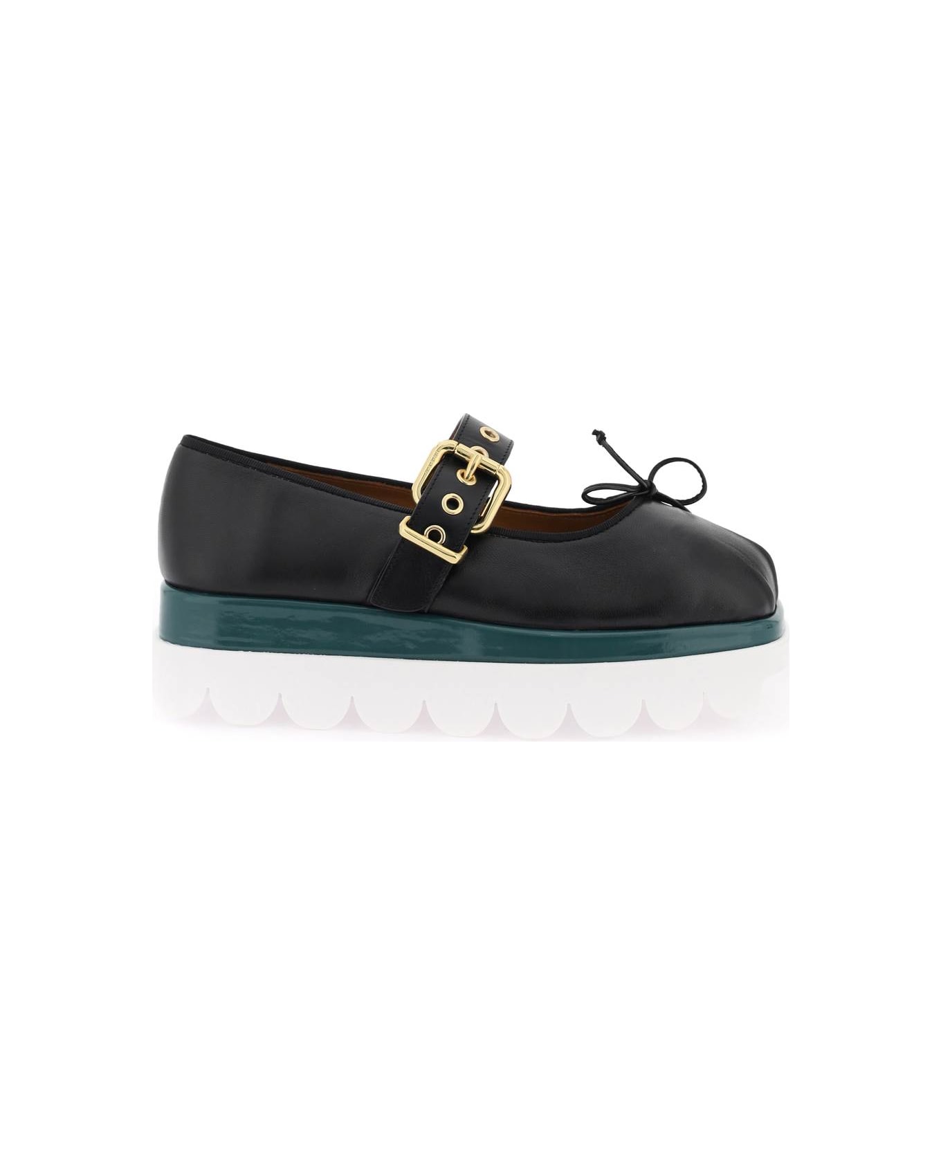 Marni Nappa Leather Mary Jane With Notched Sole - BLACK (White)