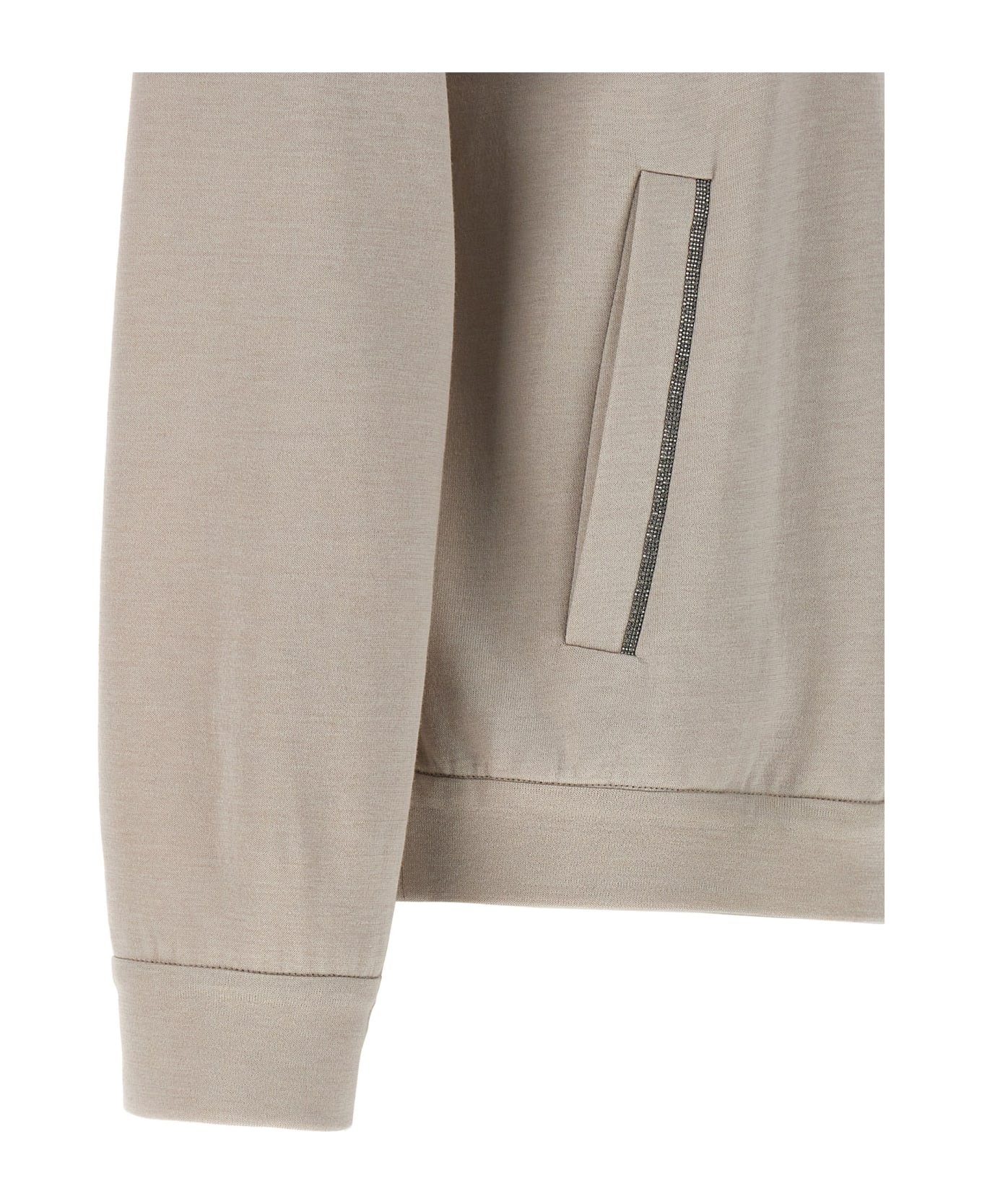 Brunello Cucinelli Hoodie With Zip Closure In Cotton And Silk - Gray