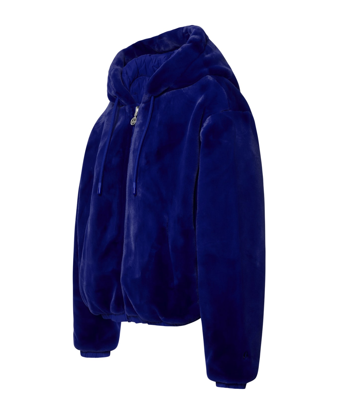 Moose Knuckles 'quilted Eaton' Bomber Jacket In Cobalt Faux Fur - Blue