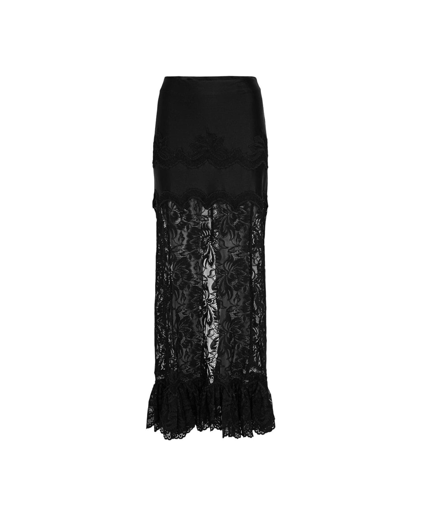 Paco Rabanne Ruched Maxi Lace Skirt - NERO