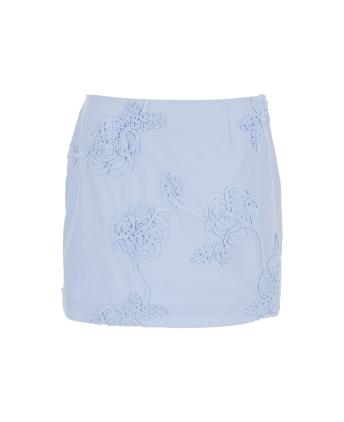 Rotate by Birger Christensen Mini Skirt With Low Waist And All-over Floral Motif In Cotton - Light blue