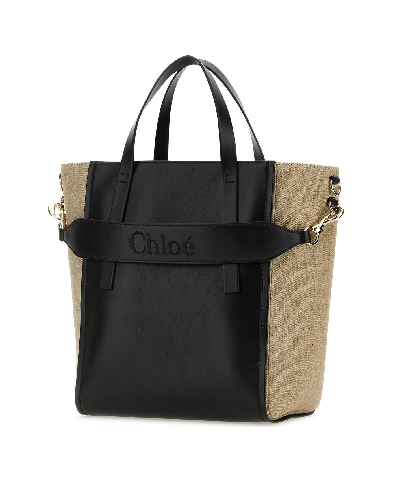 Chloé Two-tone Canvas And Leather Medium Sense Shopping Bag - Black