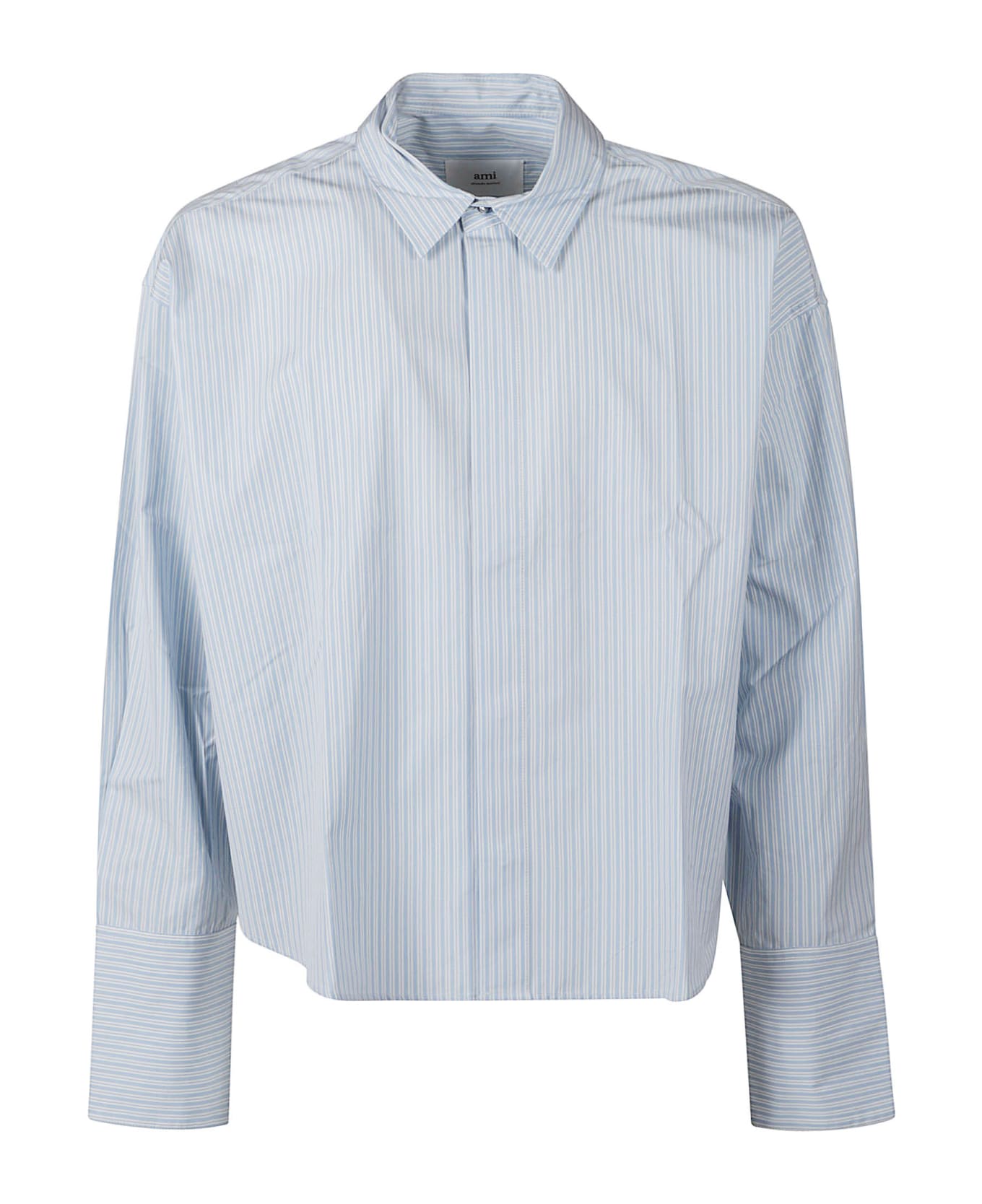 Ami Alexandre Mattiussi Long-sleeved Crop Stripe Shirt - Blue Cashmere/Chalk